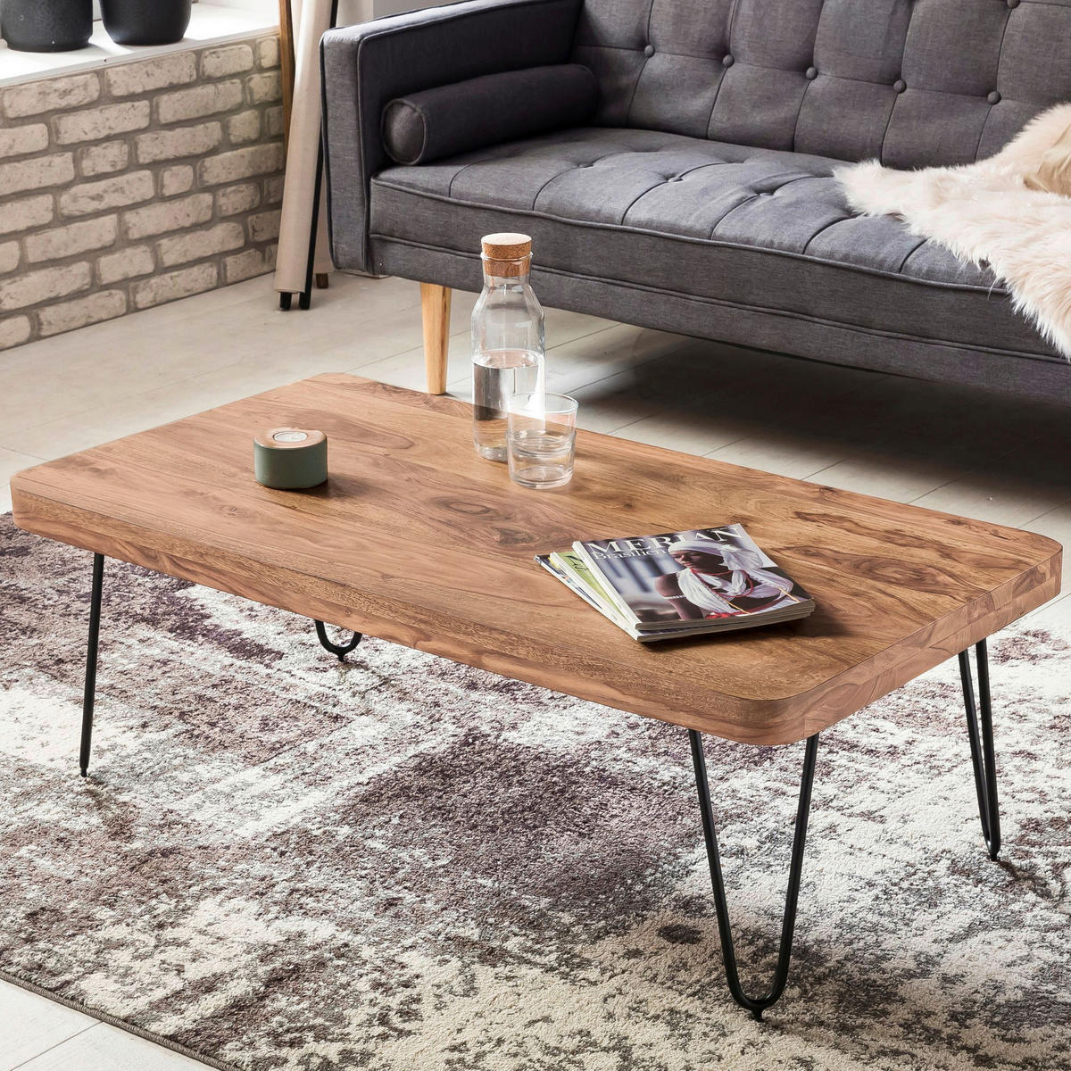 Couchtisch natur schwarz B/H/T: ca. 115x40x60 cm Couchtisch - natur/schwarz (115,00/40,00/60,00cm) - Wohnling