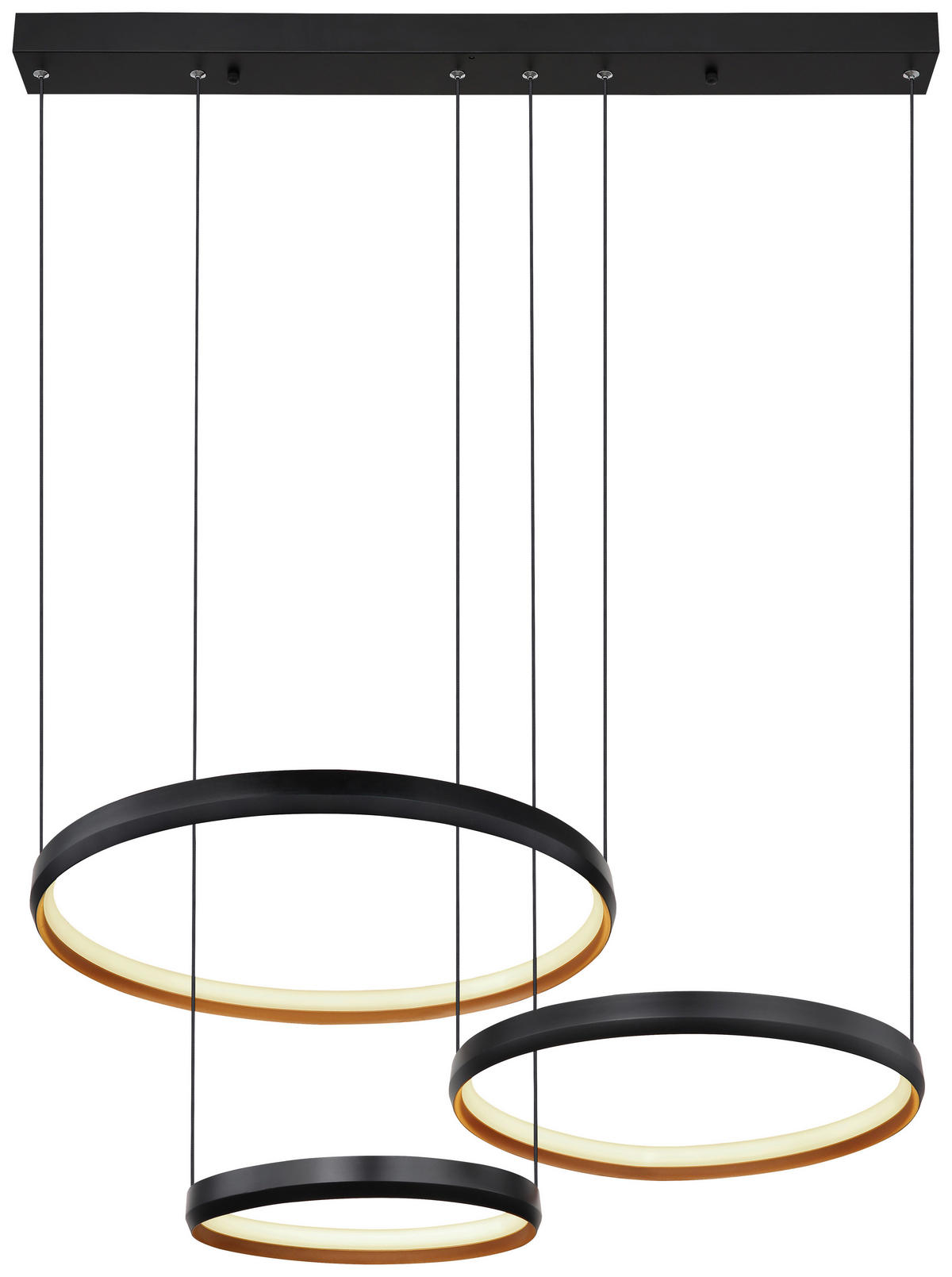 GLOBO Pendelleuchte  67193-55H Halli gold Opal schwarz Acryl Metall B/H/L: ca. 50,3x150x76,7 cm null 3 Brennstellen Halli - gold/schwarz (76,70/50,30/150,00cm) - GLOBO