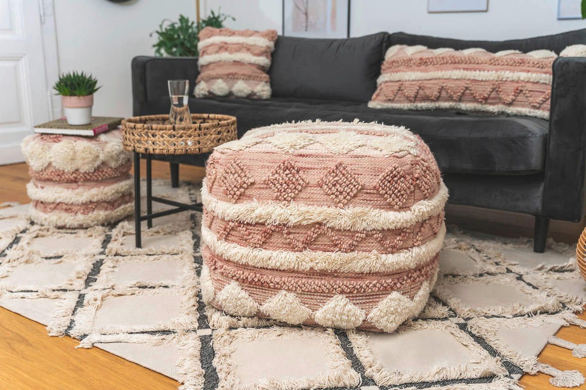 360 Living Hocker Bohist 200 rosa creme B/H/T: ca. 50x45x50 cm Bohist 200 - creme/rosa (50,00/45,00/50,00cm) - 360 Living