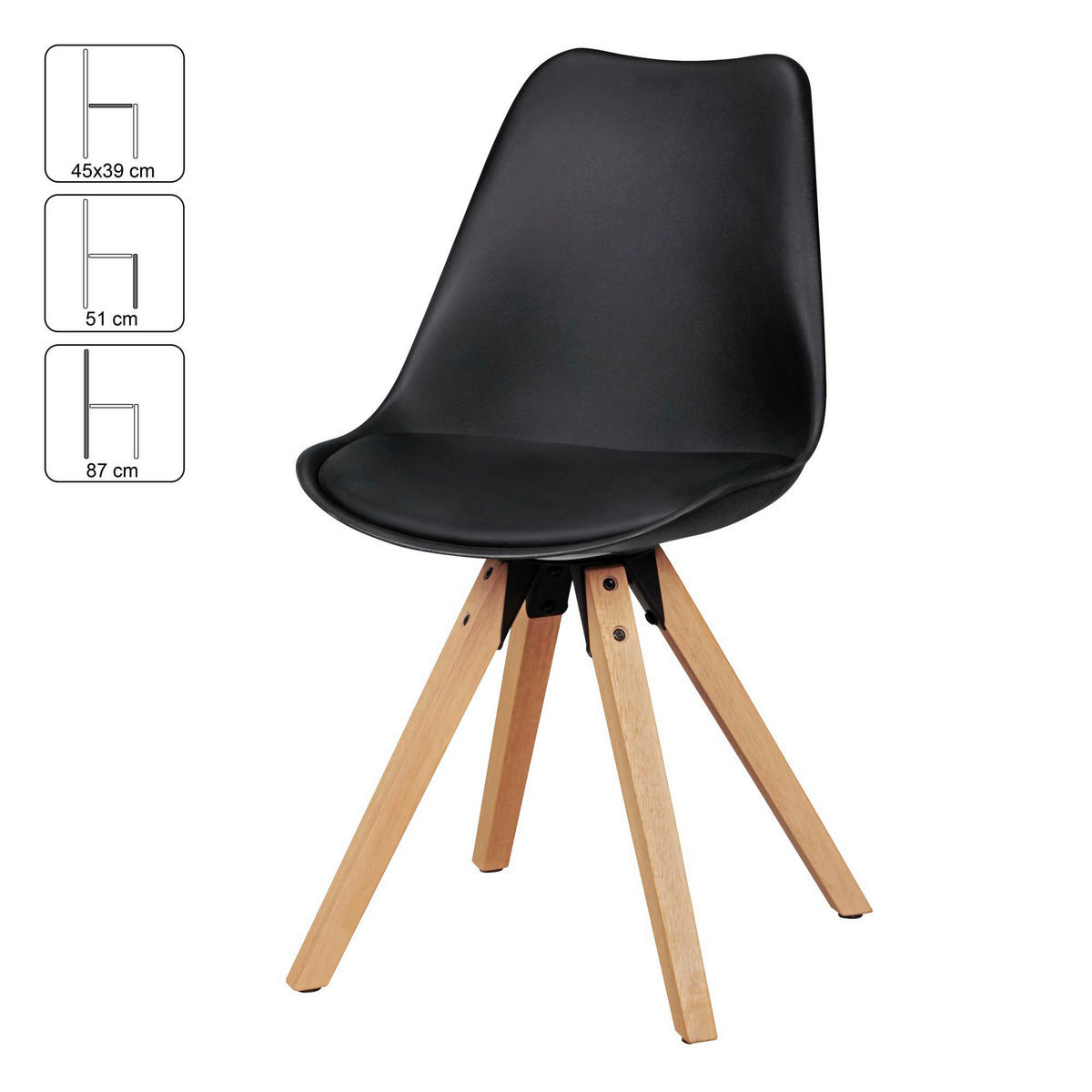 Stuhl 2er-Set schwarz schwarz natur Kunststoff Kunstleder Echtholz B/H/T: ca. 49x87x52 cm 2er-Set - natur/schwarz (49,00/87,00/52,00cm) - Wohnling