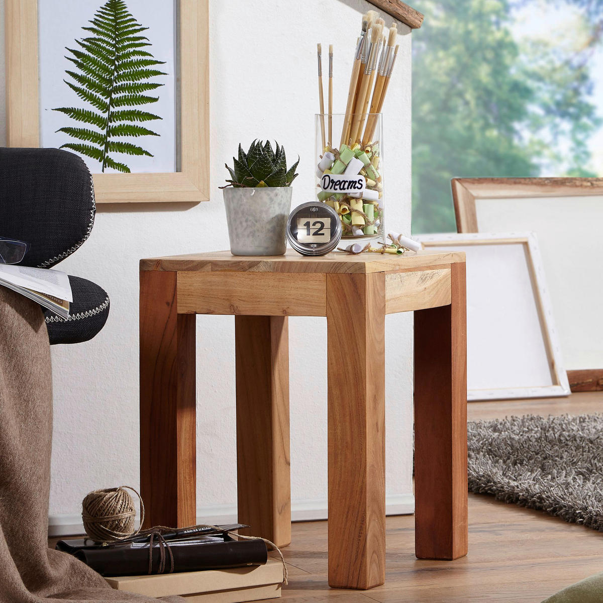 Beistelltisch natur Akazie B/H/T: ca. 35x45x35 cm Beistelltisch - natur (35,00/45,00/35,00cm) - Wohnling