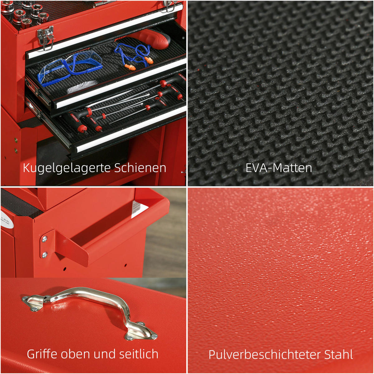 Werkstatt-Zubehör rot B/H/L: ca. 28x46x94 cm Werkzeugwagen - rot (94,00/28,00/46,00cm) - DURHAND