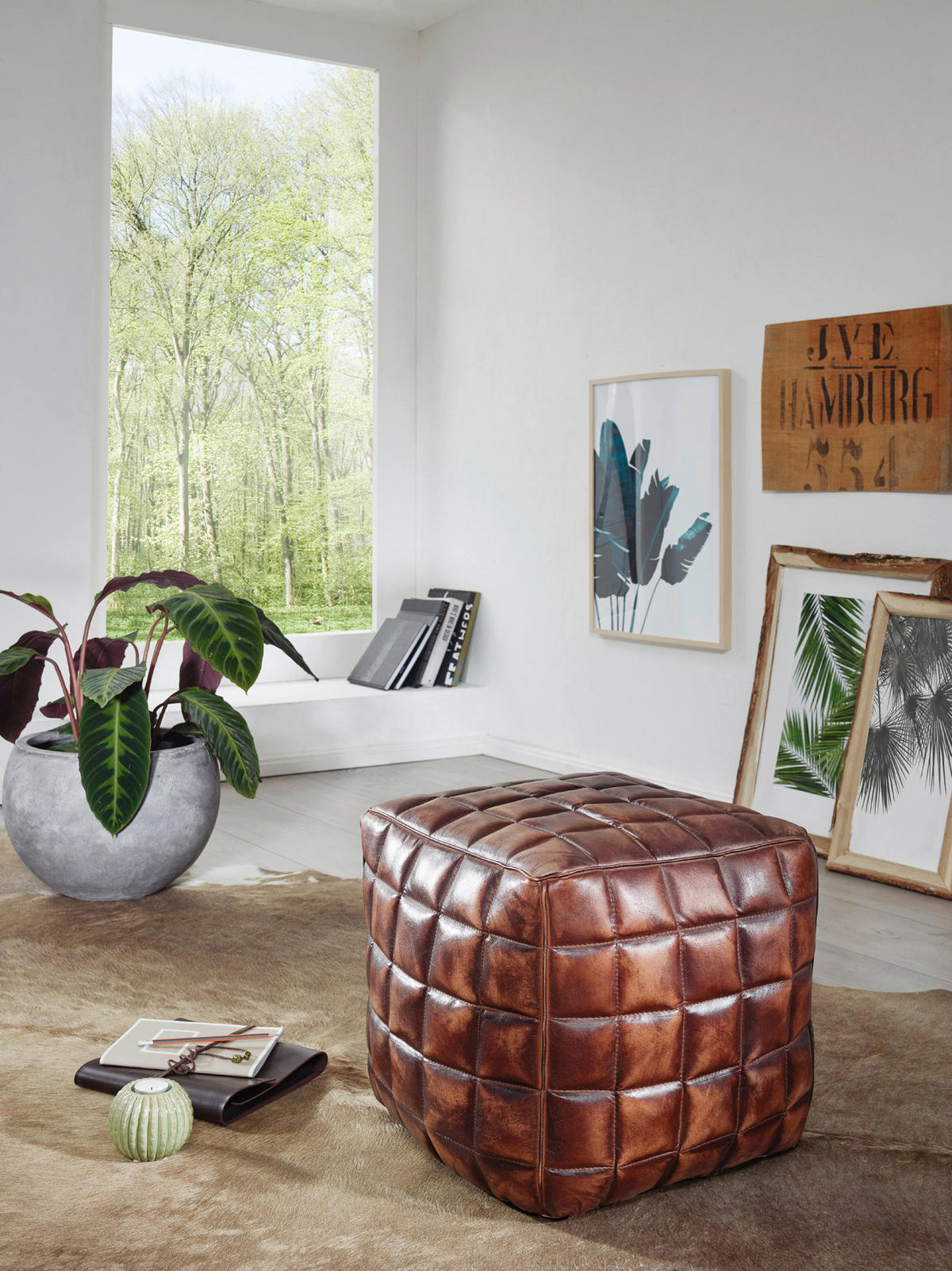 Wohnling Sitzhocker braun Leder B/H/T: ca. 39x41x39 cm Sitzwürfel - braun (39,00/41,00/39,00cm) - Wohnling