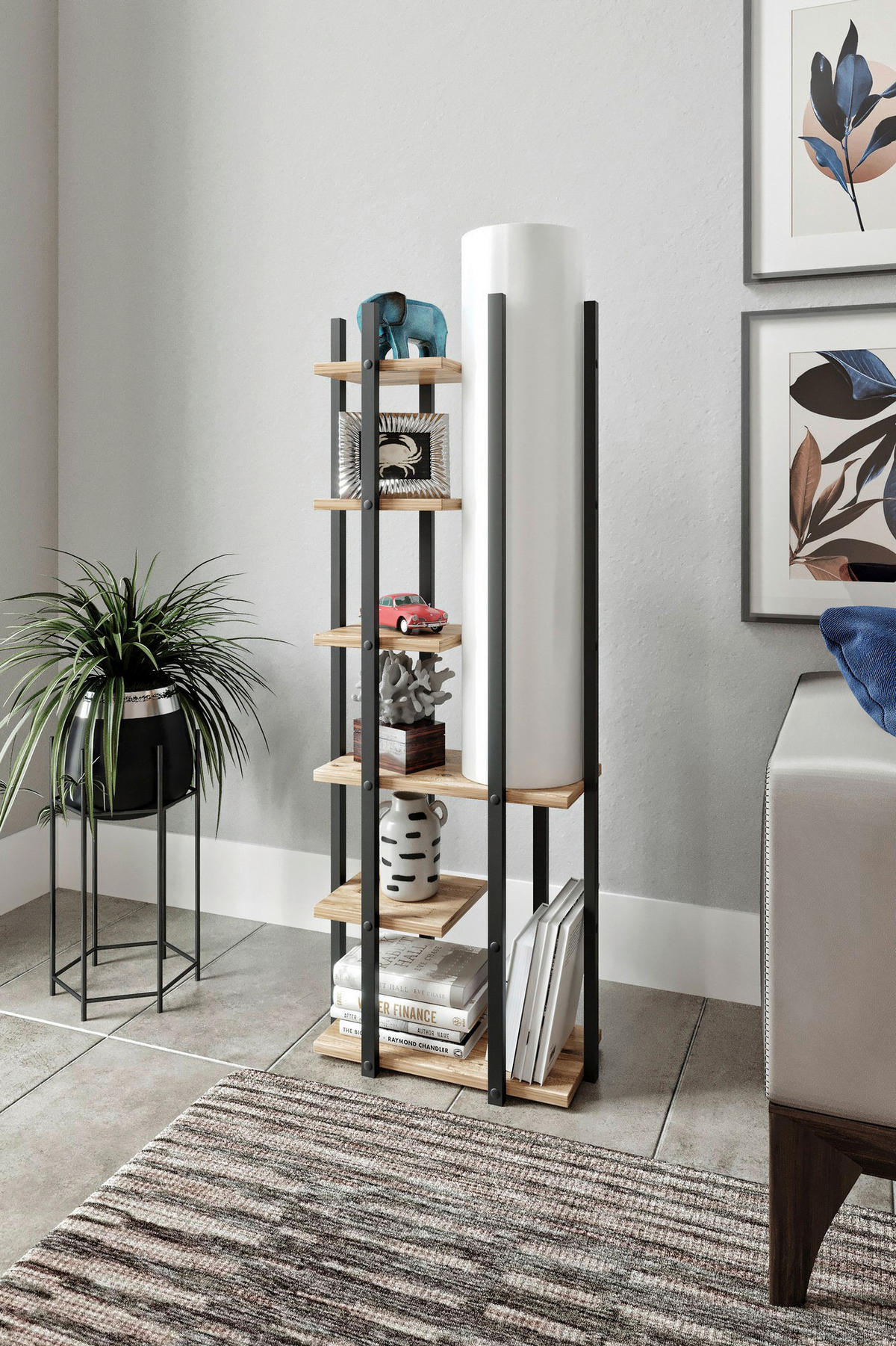 Opviq Stehleuchte weiß schwarz MDF Spanplatte B/H/T/L: ca. 25x135x25x45 cm E27 1 Brennstellen Moda Dor - weiß/schwarz (45,00/25,00/135,00cm) - Opviq