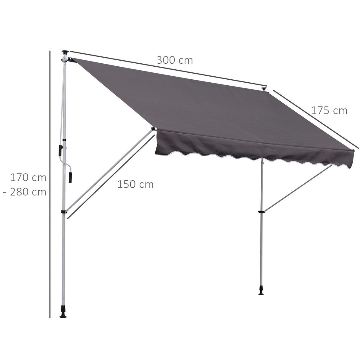 Klemm-Markise grau B/H/L: ca. 300x280x150 cm Klemmmarkise mit Faltarm - grau (150,00/300,00/280,00cm) - Outsunny