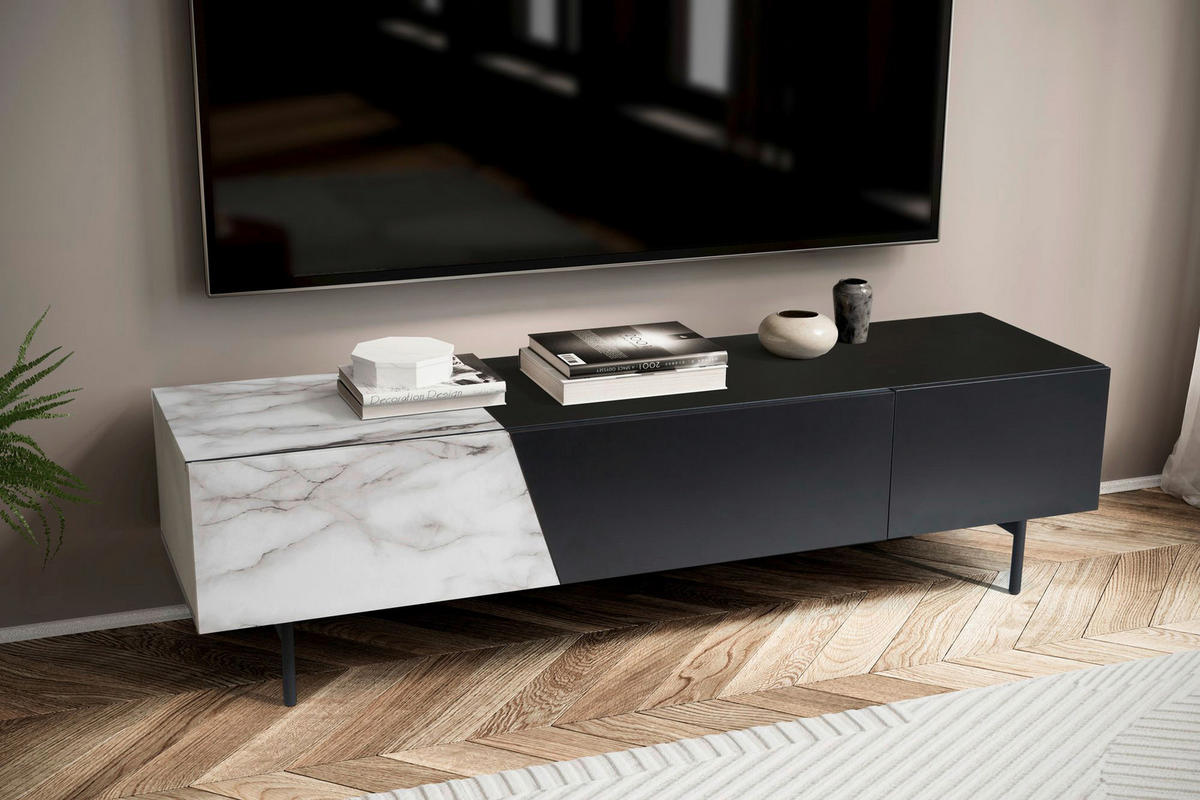Lowboard weiß Marmor Optik B/H/T: ca. 150x40x40 cm TV & Lowboard - weiß (150,00/40,00/40,00cm) - Wohnling