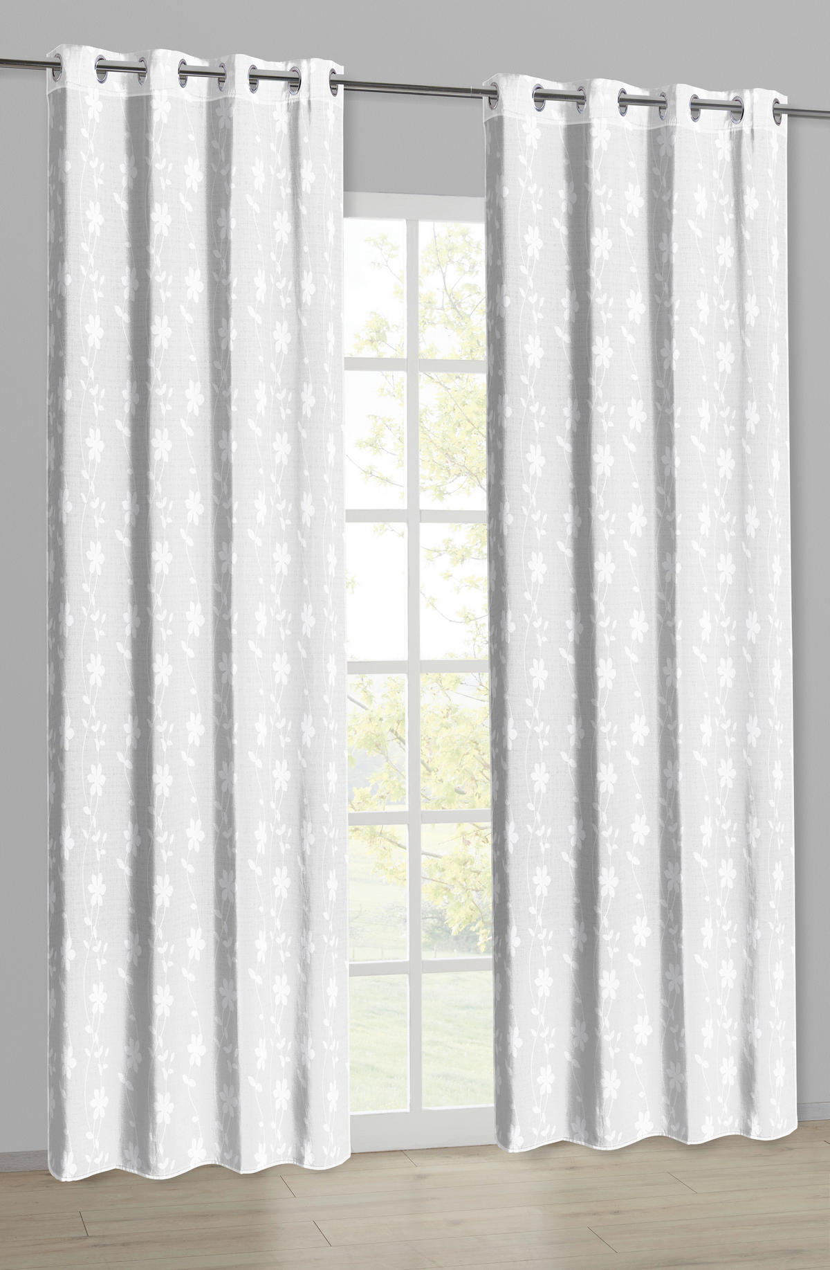 Ösenvorhang Blumenranke weiß B/L: ca. 135x245 cm Blumenranke - weiß (135,00/245,00cm)