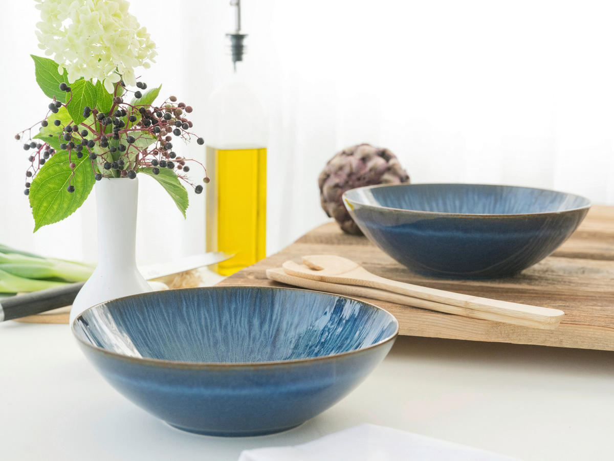 CreaTable Salatschüssel-Set Sea Breeze blau Steinzeug Sea Breeze - blau - CreaTable