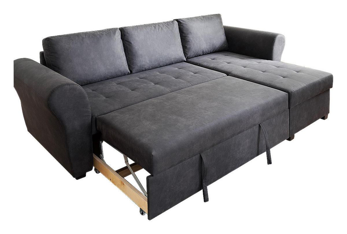 Ecksofa mit Bettfunktion und Bettkasten anthrazit B/H/T: ca. 260x89x155 cm Lasse_2F/REC/BK_Ecksofa - schwarz/anthrazit (260,00/89,00/155,00cm)