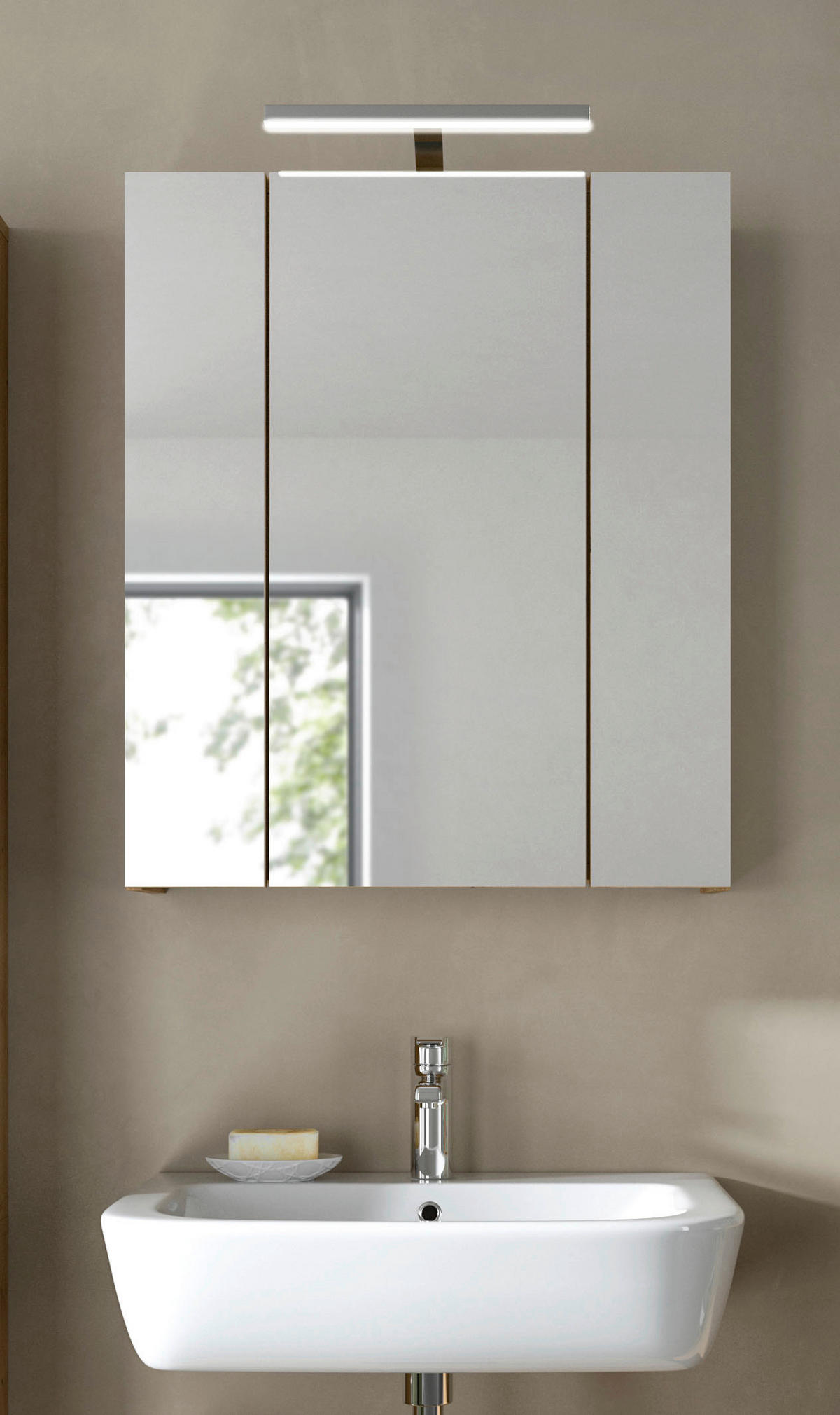Spiegelschrank Ice Artisan Oak Nachbildung B/H/T: ca. 60x70x18 cm Ice - (60,00/70,00/18,00cm) - xonox.home