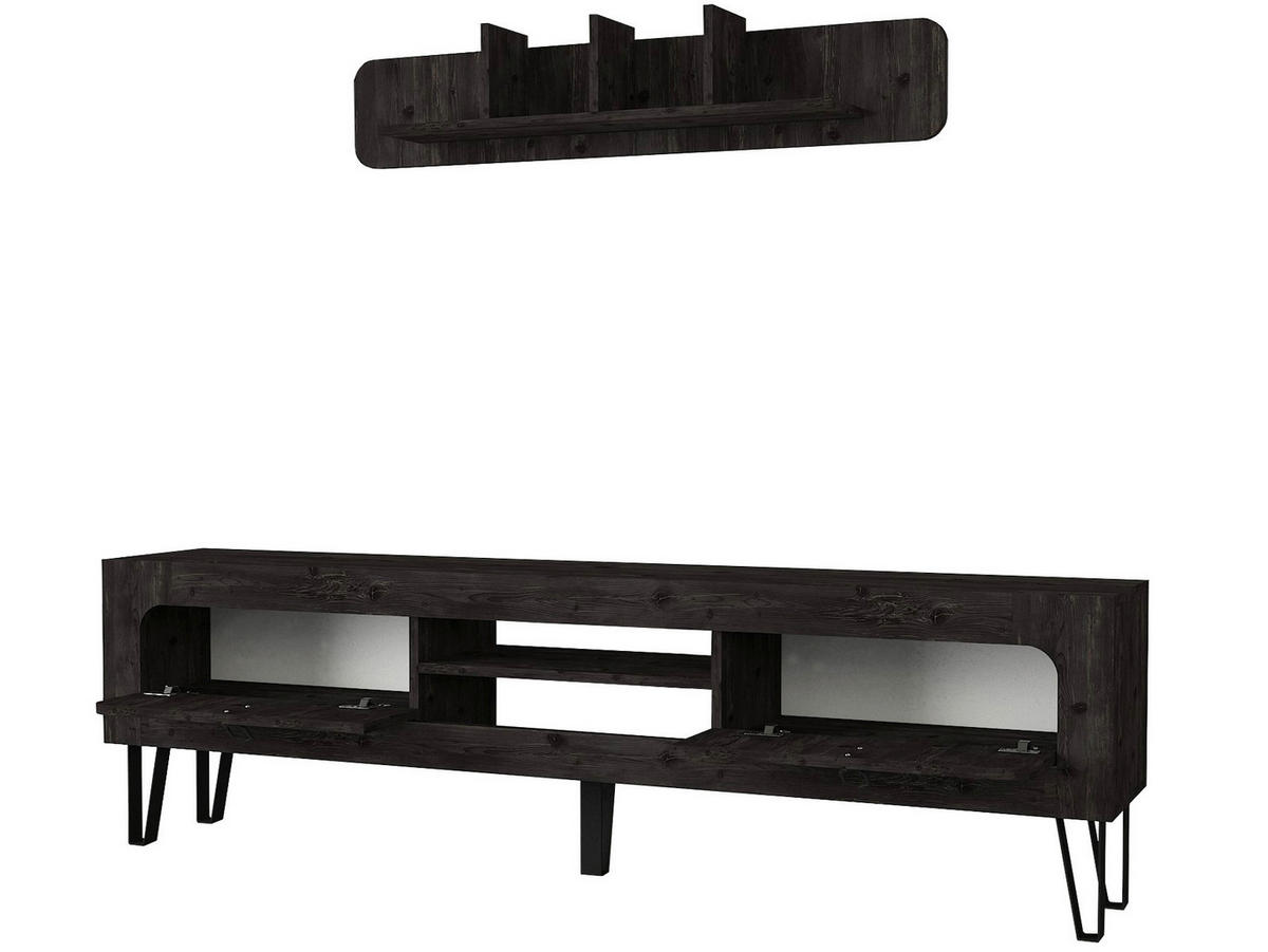 Wohnwand Emerald Rebab braun dunkelgrau B/H/T: ca. 180x55x30 cm Emerald - dunkelgrau/Rebab braun (180,00/55,00/30,00cm) - moebel17