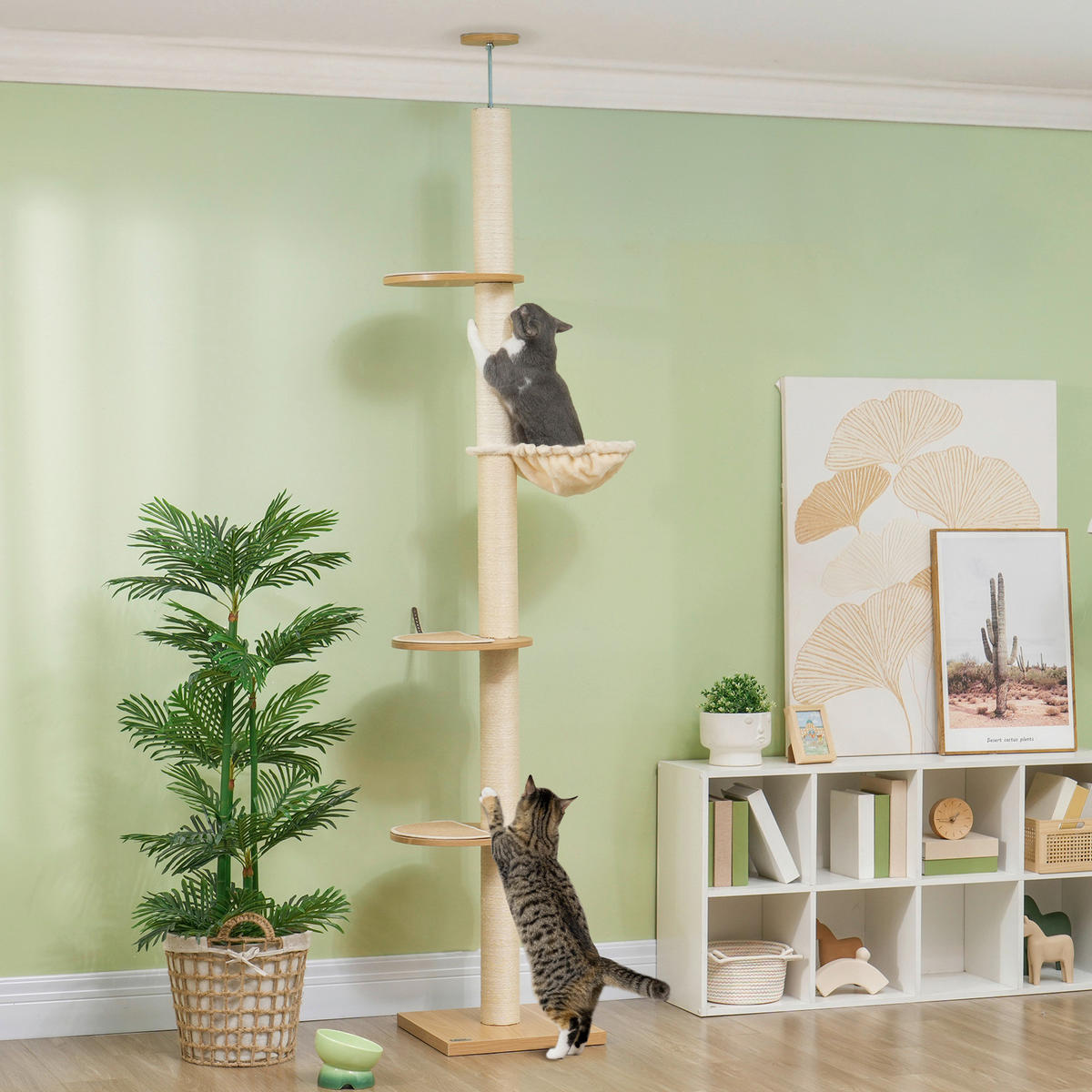 PawHut Kratzbaum Eiche Polyester B/H/L: ca. 40x250x40 cm Kratzbaum - Eiche/cremeweiß (40,00/40,00/250,00cm) - PawHut