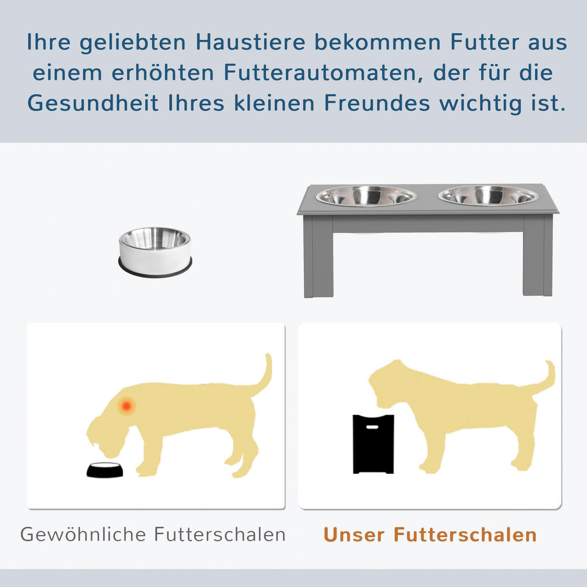 PawHut Futternapf grau MDF B/H/L: ca. 24x15x44 cm Futternapf - grau (44,00/24,00/15,00cm) - PawHut
