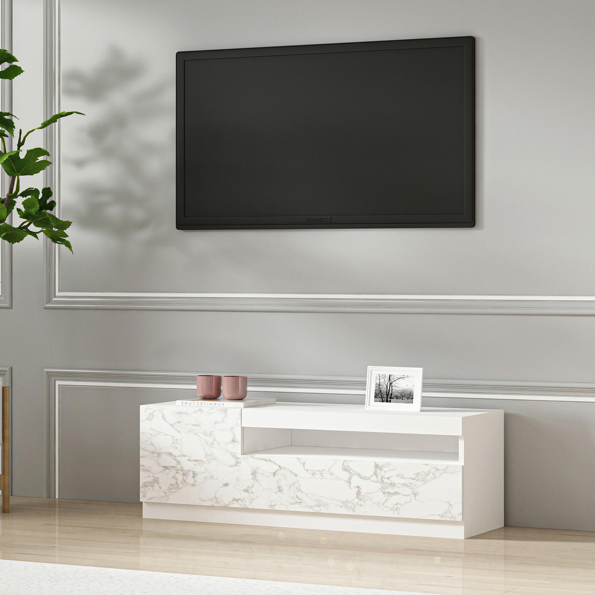 TV-Lowboard 9505 weiß Marmor Optik B/H/T: ca. 120x40x37 cm 9505 - weiß (120,00/40,00/37,00cm) - moebel17