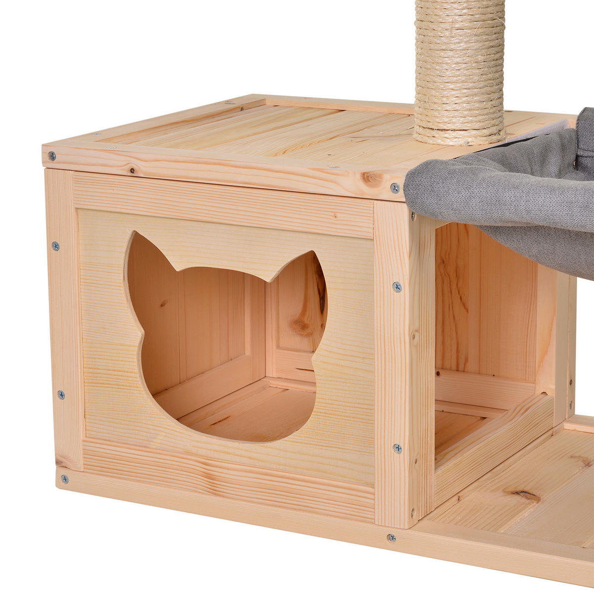 PawHut Katzenhaus natur Holz Katzenhaus mit Hängematte - natur - PawHut