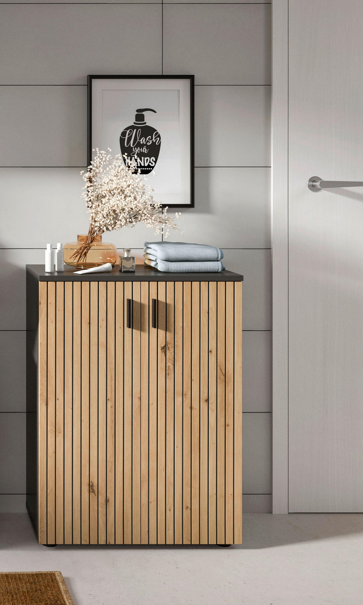 Badhochschrank Mone Basalt Nachbildung Artisan Oak Nachbildung B/H/T: ca. 60x81x30 cm Mone - Basalt (60,00/81,00/30,00cm) - xonox.home