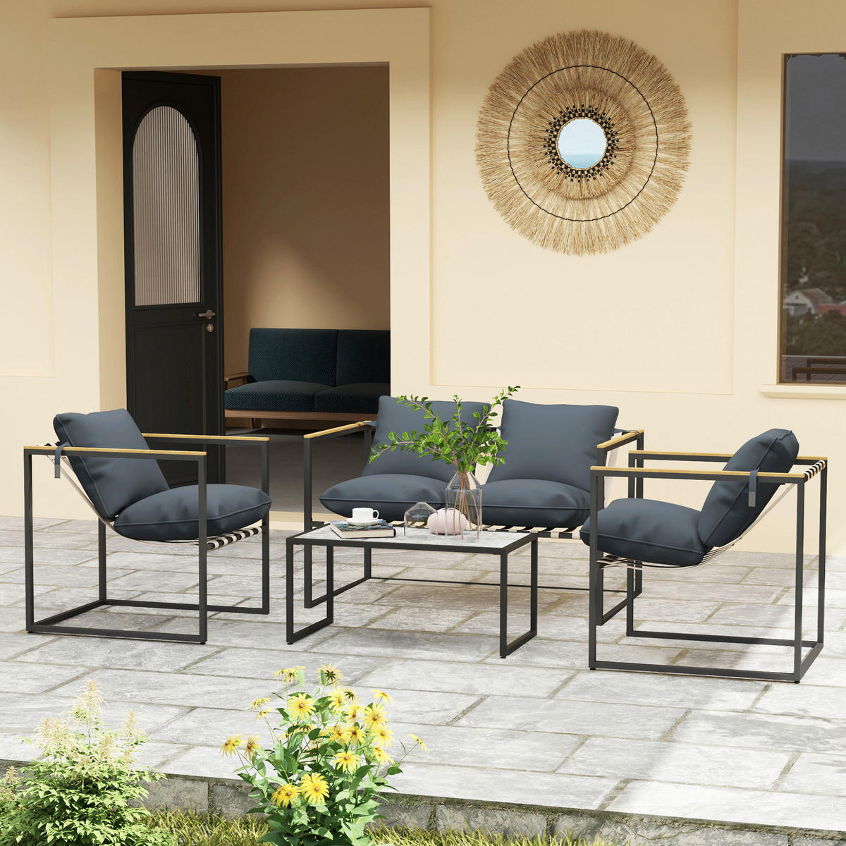 Outsunny Gartenmöbel-Set grau Polyester B/H/L: ca. 70x67x114 cm Gartenmöbel-Set - grau (114,00/70,00/67,00cm) - Outsunny