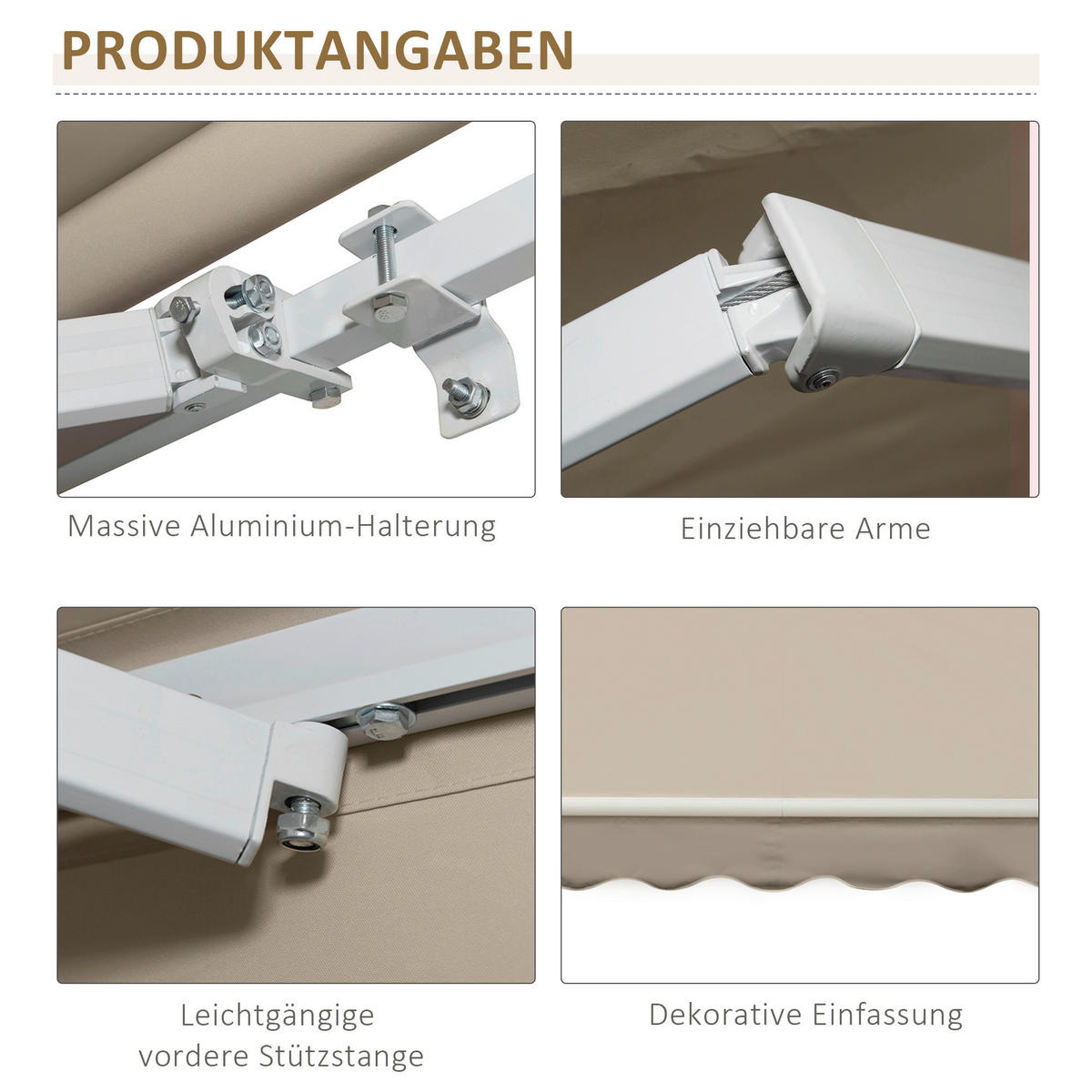 Outsunny Fenstermarkise mit Handkurbel weiß B/T/L: ca. 395x350x245 cm Fenstermarkise mit Handkurbel - beige/weiß (395,00/245,00cm) - Outsunny