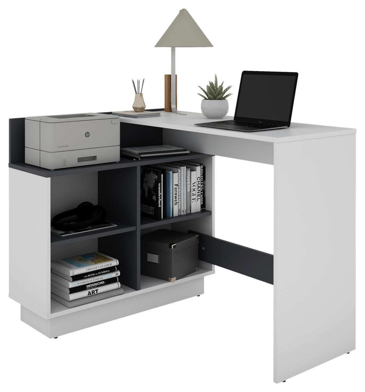 Eckschreibtisch BERNI weiß Graphit B/H/T: ca. 102x77,5x80 cm BERNI - weiß/Graphit (102,00/77,50/80,00cm) - byLIVING
