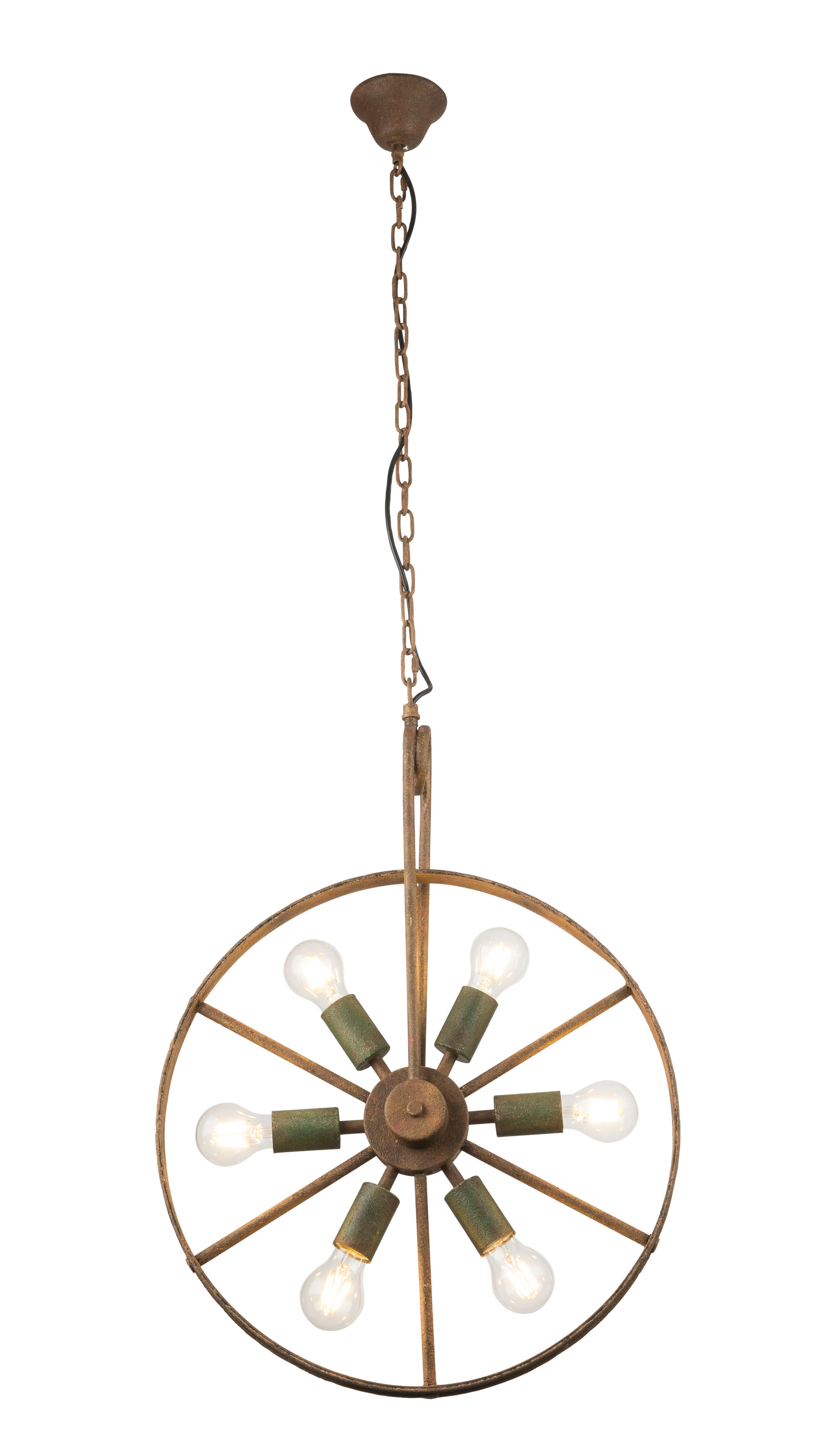 GLOBO Pendelleuchte 69052-6 grün rost Metall H/D: ca. 133x50 cm E27 6 Brennstellen Tonu - rost/grün (50,00/133,00cm) - GLOBO