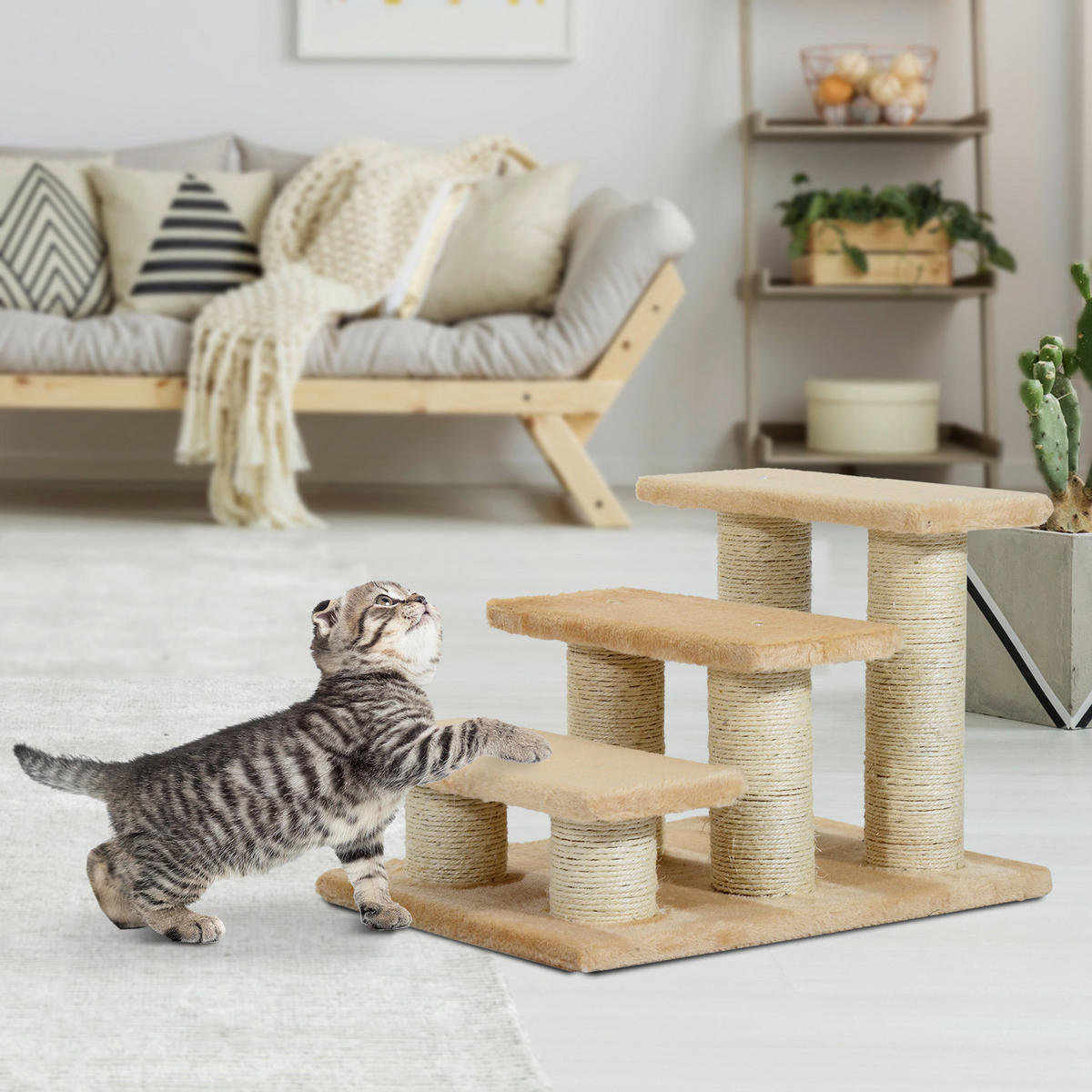PawHut Katzentreppe beige Spanplatte B/H/L: ca. 35x34x45 cm Katzentreppe - beige (45,00/35,00/34,00cm) - PawHut