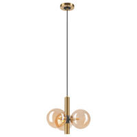 Lamkur Pendelleuchte ROLLO 49335 schwarz gold Stahl Glas H/L: ca. 120x35 cm E27 3 Brennstellen Rollo - gold/schwarz (35,00cm) - Lamkur