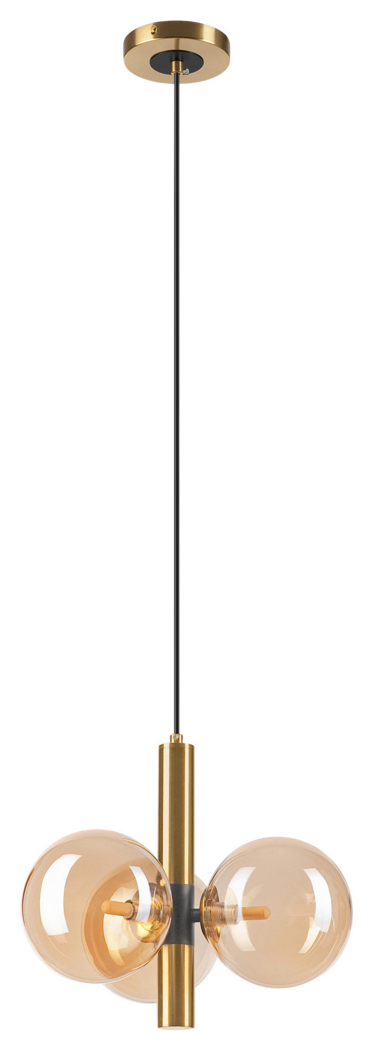Lamkur Pendelleuchte ROLLO 49335 schwarz gold Stahl Glas H/L: ca. 120x35 cm E27 3 Brennstellen Rollo - gold/schwarz (35,00cm) - Lamkur