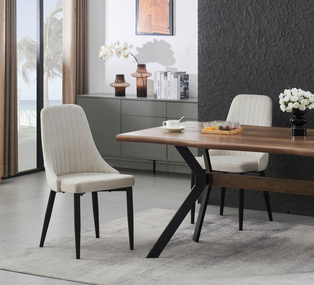 Stuhl CLAUDIA, 2er Set creme schwarz B/H/T: ca. 44x88x58 cm CLAUDIA, 2er Set - creme/schwarz (44,00/88,00/58,00cm) - xonox.home