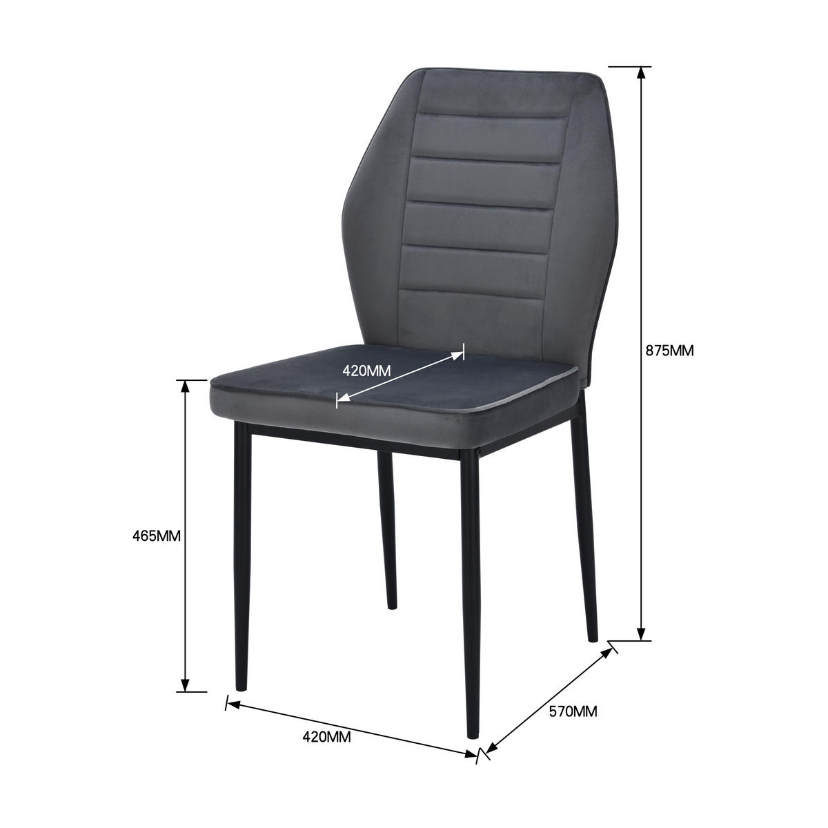 Stuhl Jimmy dunkelgrau Samtoptik B/H/T: ca. 42x87,5x57 cm Jimmy - schwarz/dunkelgrau (42,00/87,50/57,00cm)