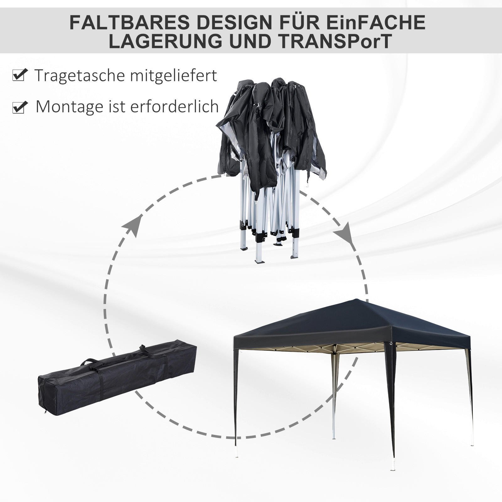 Thumbnail - Outsunny Pavillon schwarz Stahl B/H/L: ca. 295x255x295 cm