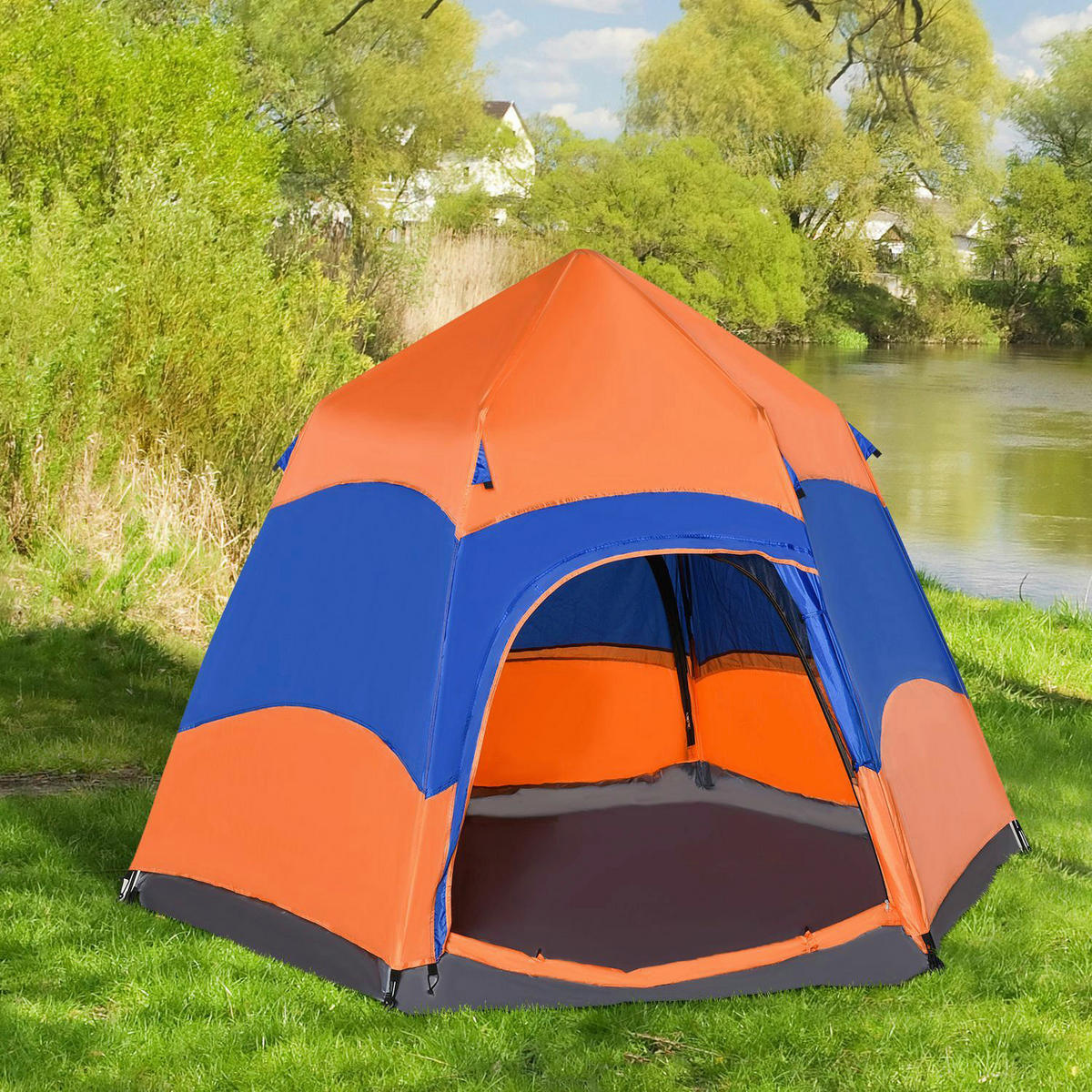 Outsunny Doppelwandzelt orange Polyester-Mischgewebe B/H/L: ca. 280x170x280 cm Doppelwandzelt - orange/blau (280,00/280,00/170,00cm) - Outsunny