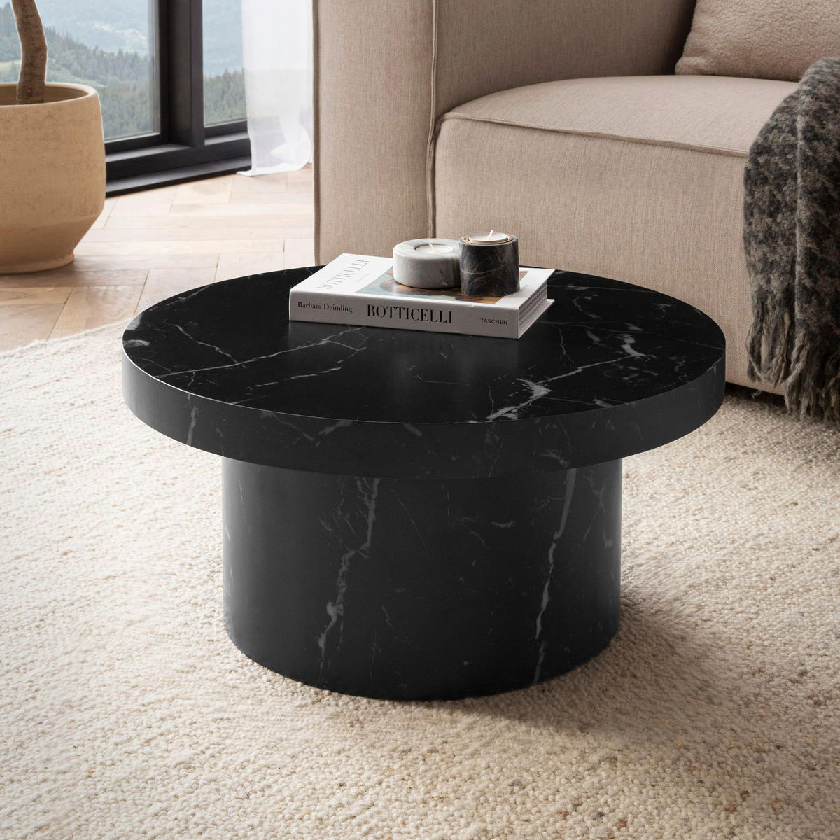 Couchtisch schwarz Marmor Optik B/H/T: ca. 60x30x60 cm Couchtisch - schwarz (60,00/30,00/60,00cm) - Wohnling