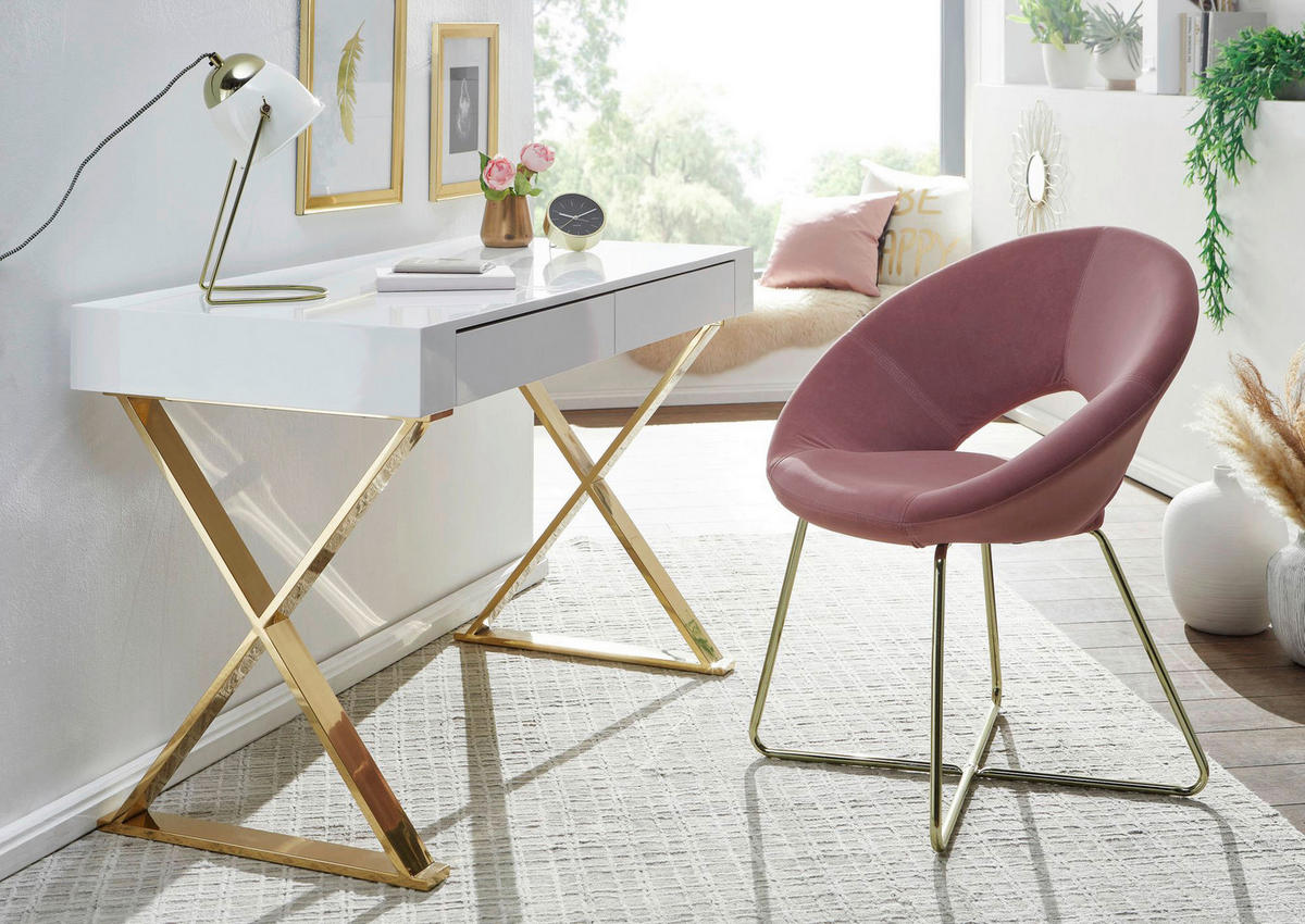Schreibtisch weiß Lack Hochglanz gold lackiert B/H/T: ca. 118x76x57 cm Schreibtisch - gold/weiß (118,00/76,00/57,00cm) - Wohnling