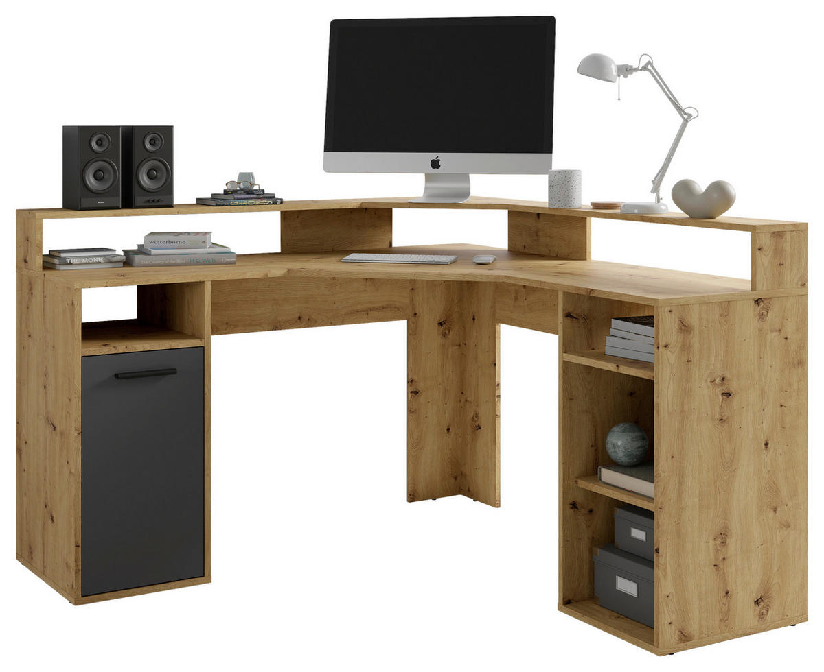 Eckschreibtisch FOX Eiche anthrazit B/H/T: ca. 139x90,8x139 cm FOX - Eiche/anthrazit (139,00/90,80/139,00cm) - byLIVING