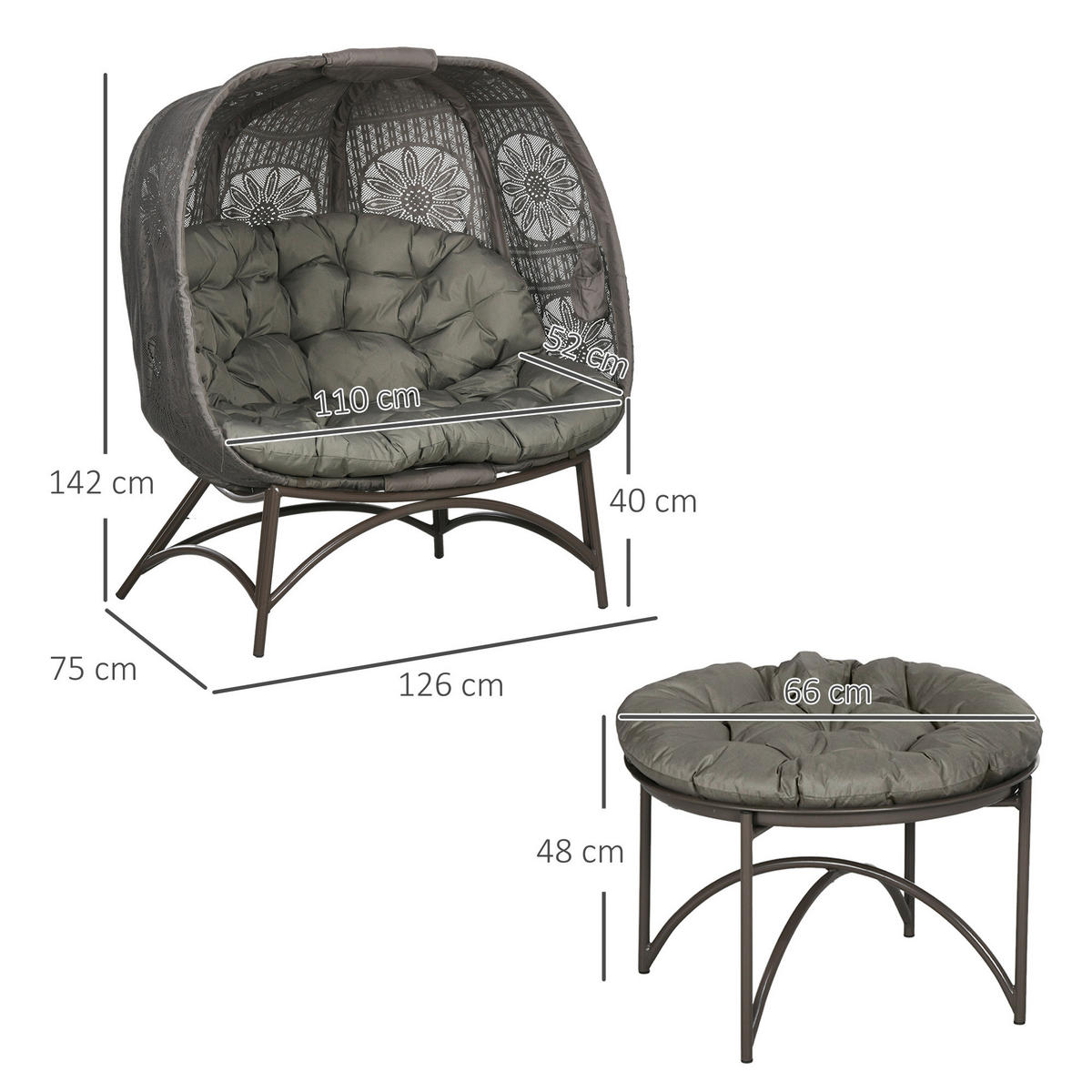 Outsunny Gartenstuhl sand Polypropylen B/H/L: ca. 75x126x142 cm Gartenstuhl-Set - sand (142,00/75,00/126,00cm) - Outsunny