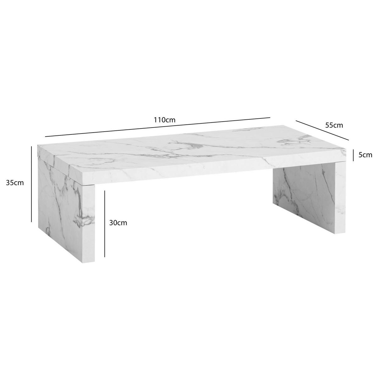 Couchtisch weiß Marmor Optik B/H/T: ca. 110x35x55 cm Couchtisch - weiß (110,00/35,00/55,00cm) - Wohnling