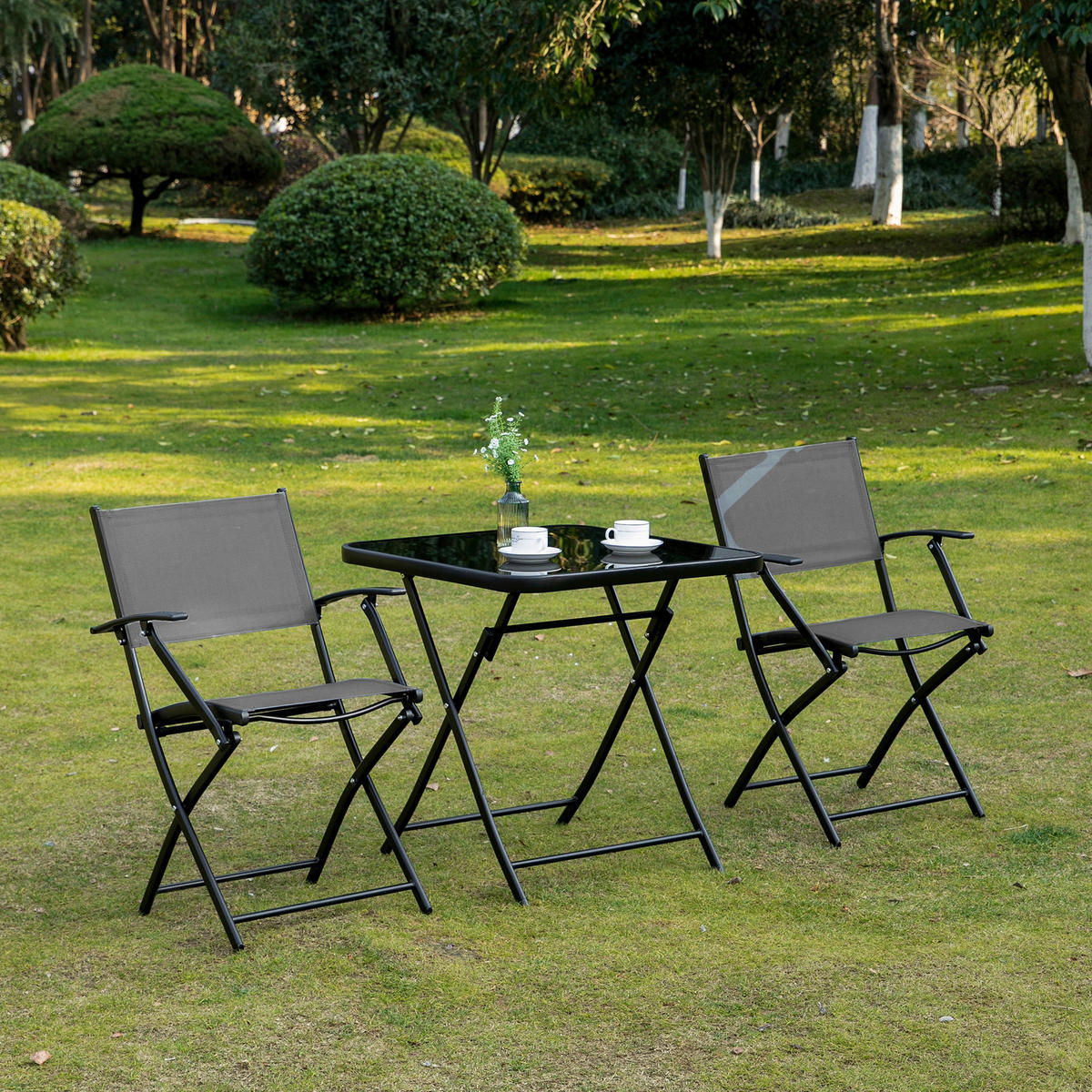 Outsunny Sitzgruppe schwarz Metall B/H/L: ca. 60x70x60 cm Sitzgruppe - schwarz/grau (60,00/60,00/70,00cm) - Outsunny