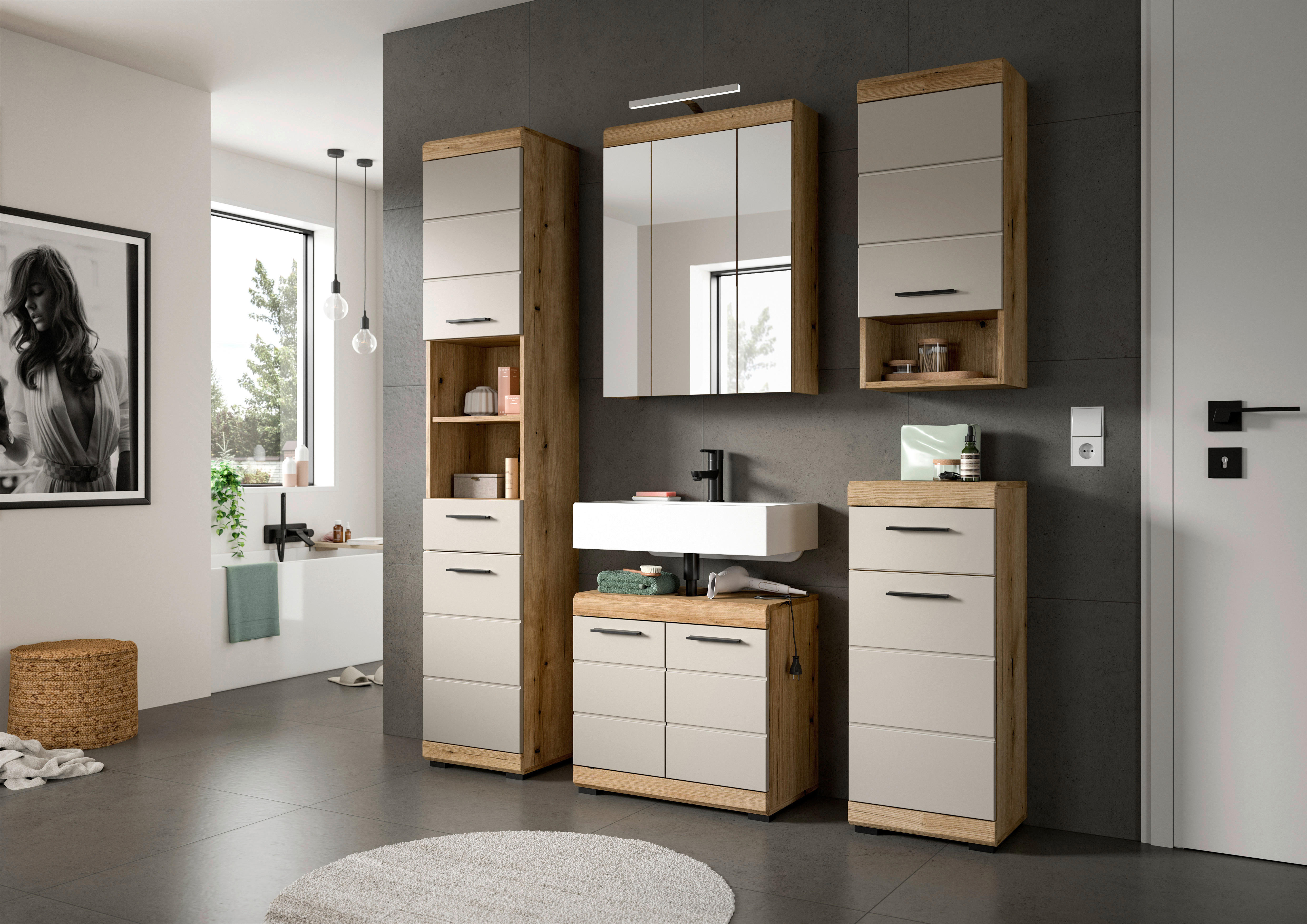 Thumbnail - Spiegelschrank Scout Evoke Oak Nachbildung Spiegel B/H/T: ca. 60x79x18 cm