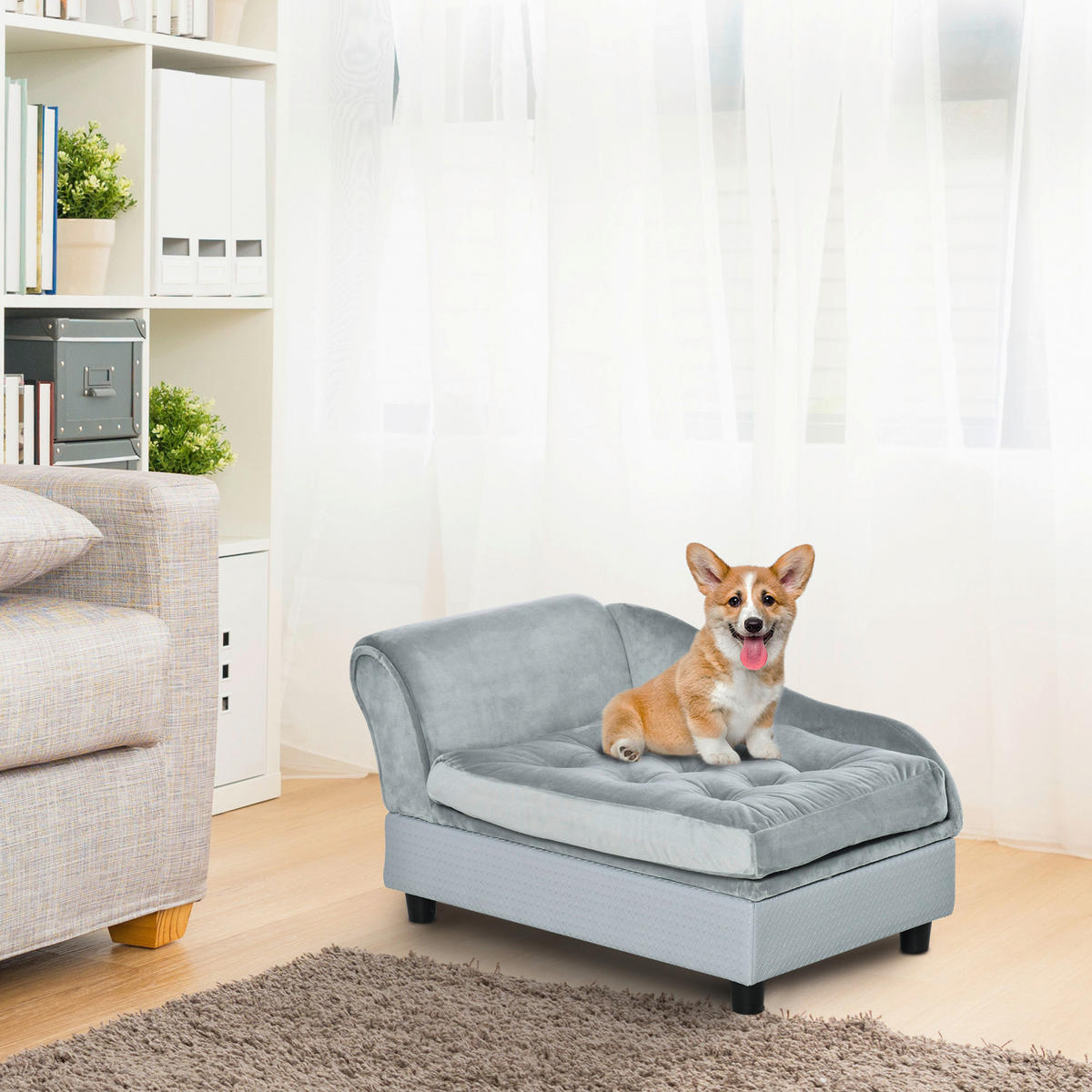 PawHut Hundesofa hellblau Holz B/H/T: ca. 76x42x45 cm Hundesofa - hellblau (76,00/42,00/45,00cm) - PawHut