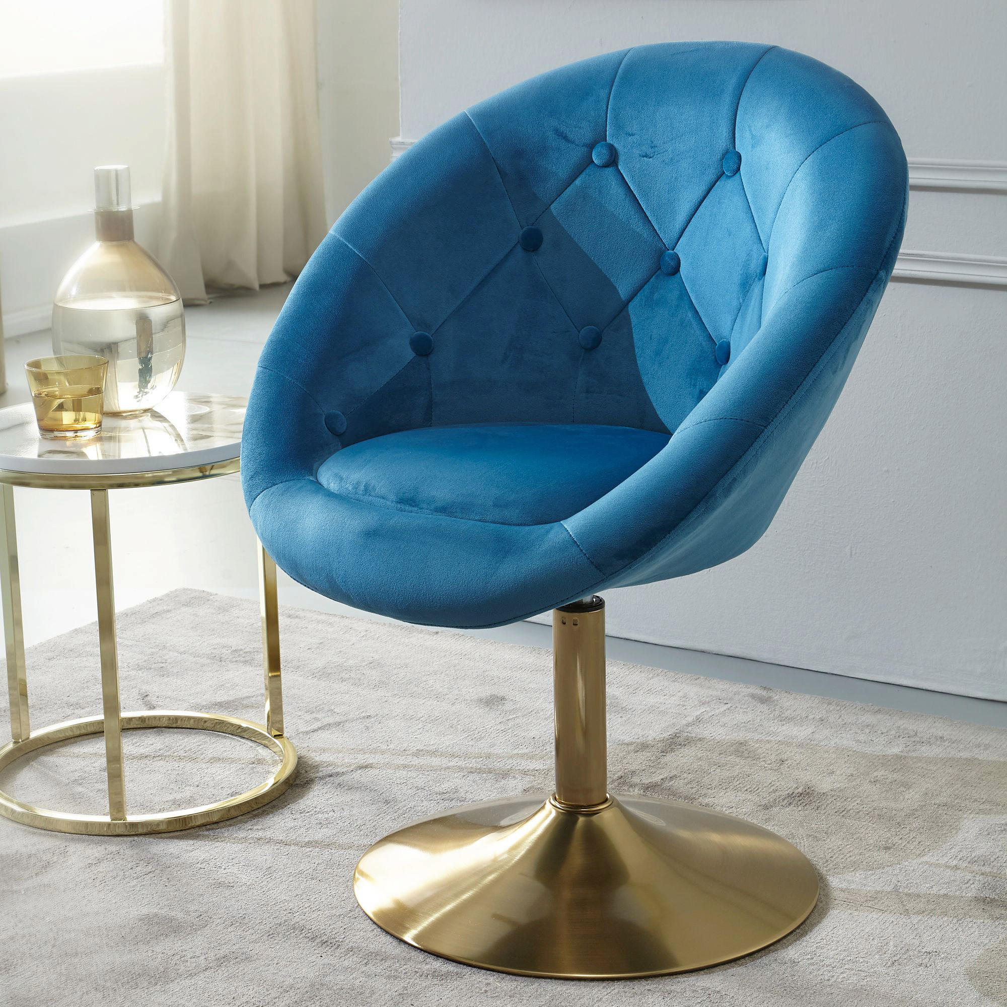 Wohnling Sessel blau gold Stoff Eisen Loungesessel - gold/blau