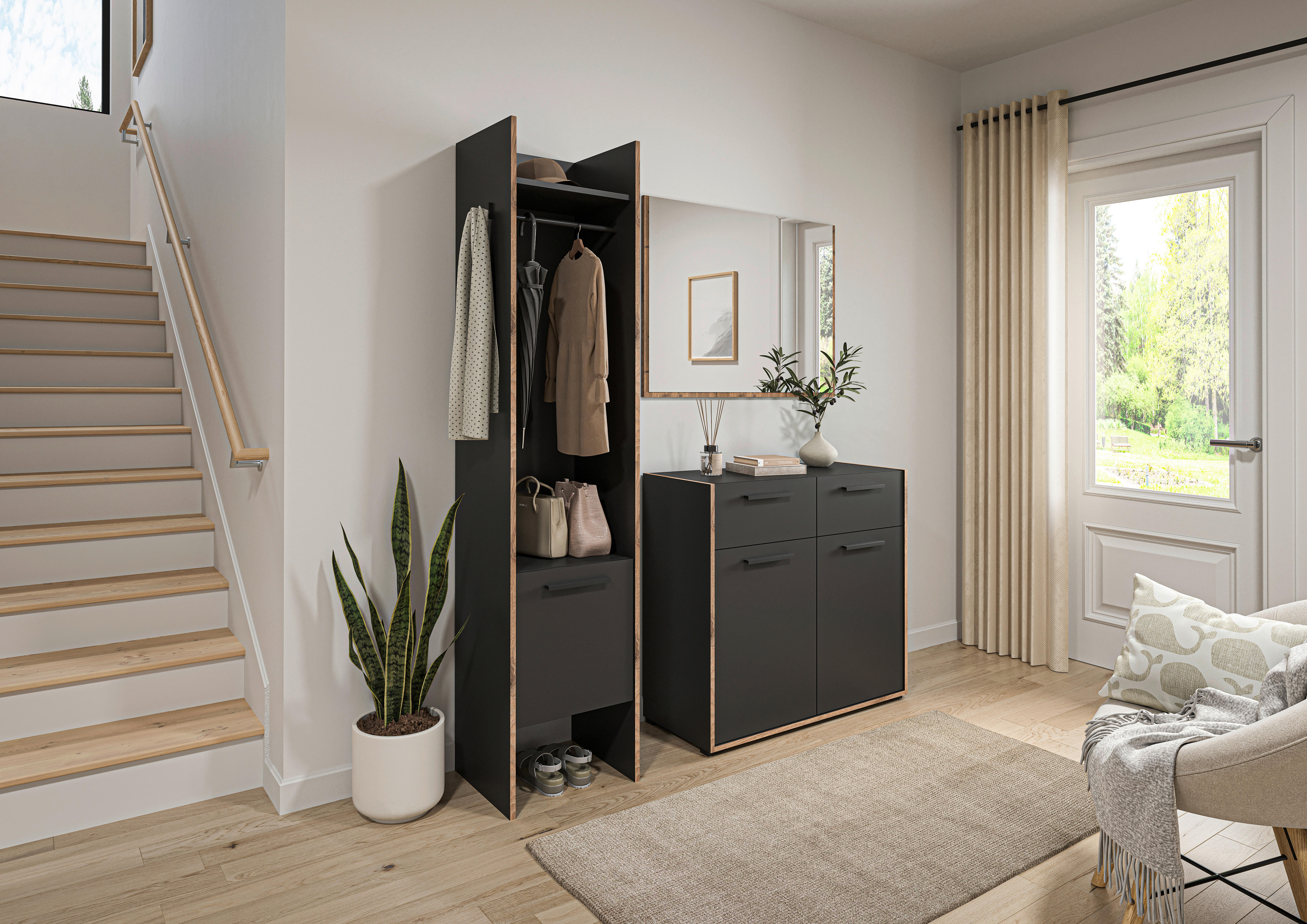 Garderobenspiegel Bueno Basalt Nox Oak Nachbildung B/H: ca. 95x70 cm Bueno - Basalt (95,00/70,00cm) - xonox.home