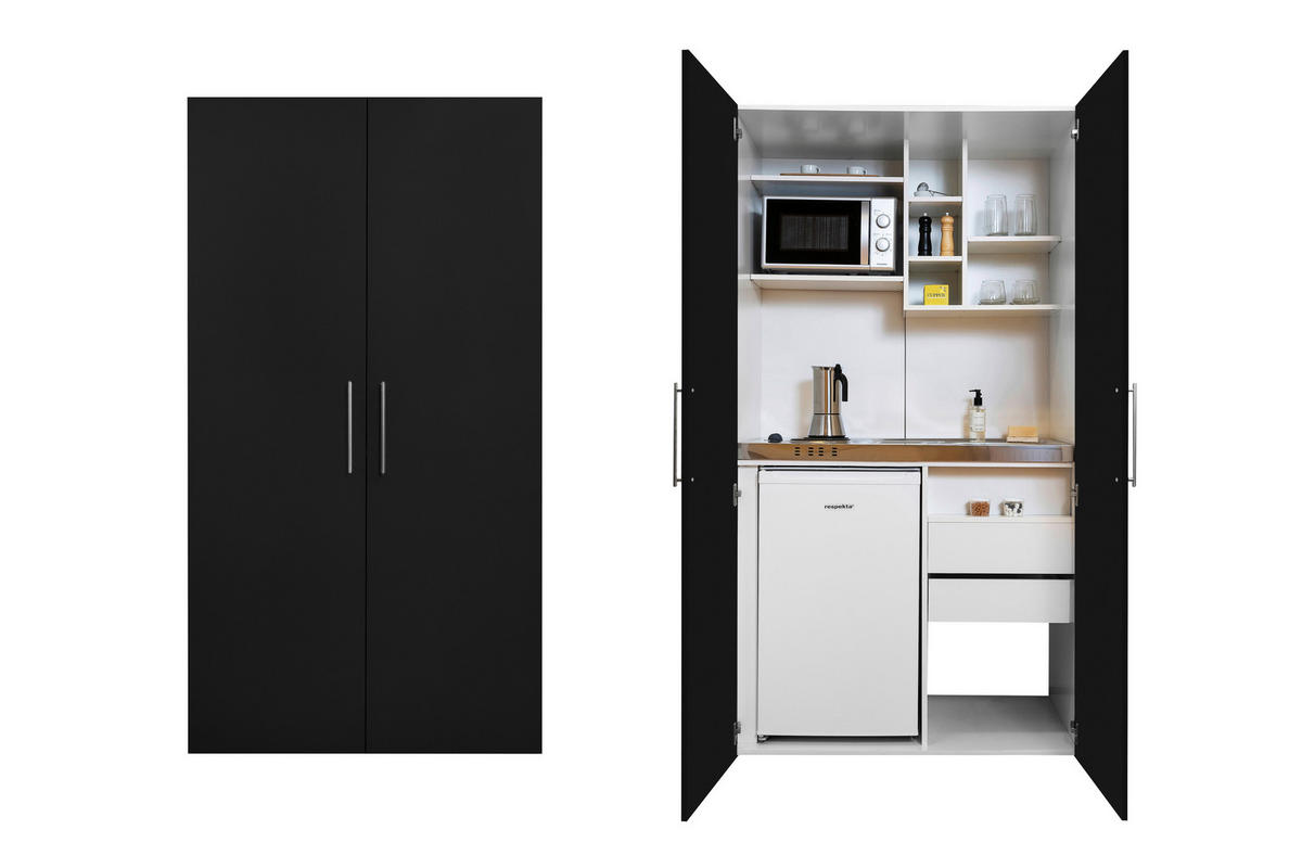 Respekta Schrankküche Economy schwarz matt B/H/T: ca. 104x193x67 cm Economy - weiß/schwarz (104,00/193,00/67,00cm) - Respekta