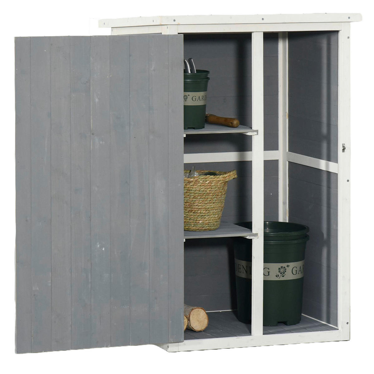 Outsunny Gartenhaus weiß B/H/L: ca. 56x115x75 cm Gartenhaus - weiß/schwarz (75,00/56,00/115,00cm) - Outsunny