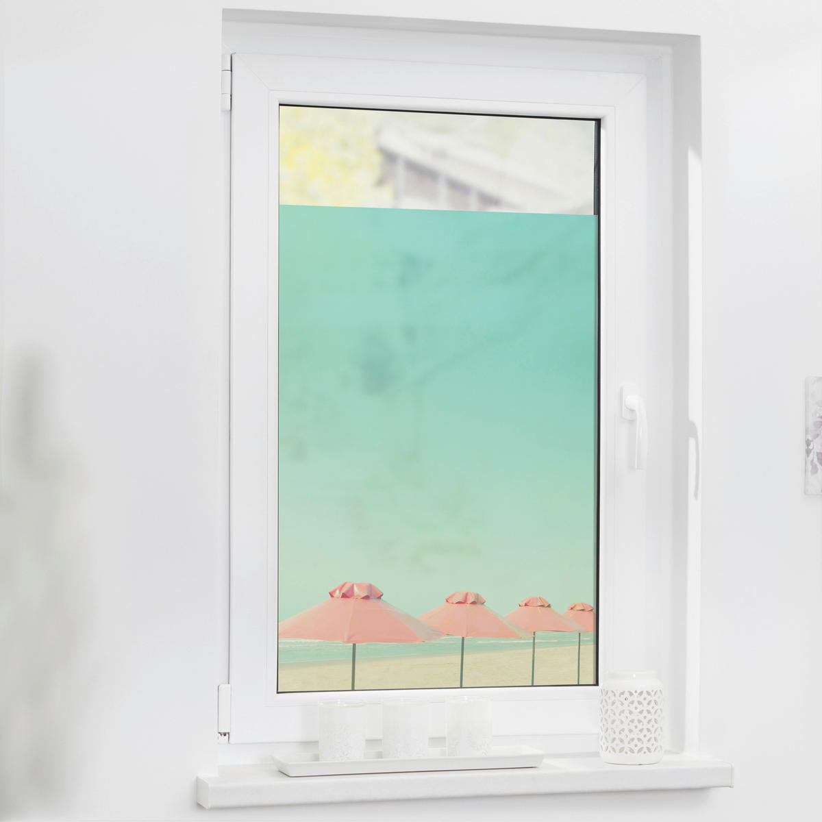 LICHTBLICK Fensterfolie Sonnenschirme Meer Sonnenschirme türkis rosa B/L: ca. 50x100 cm Sonnenschirme - türkis/rosa (50,00/100,00cm) - LICHTBLICK