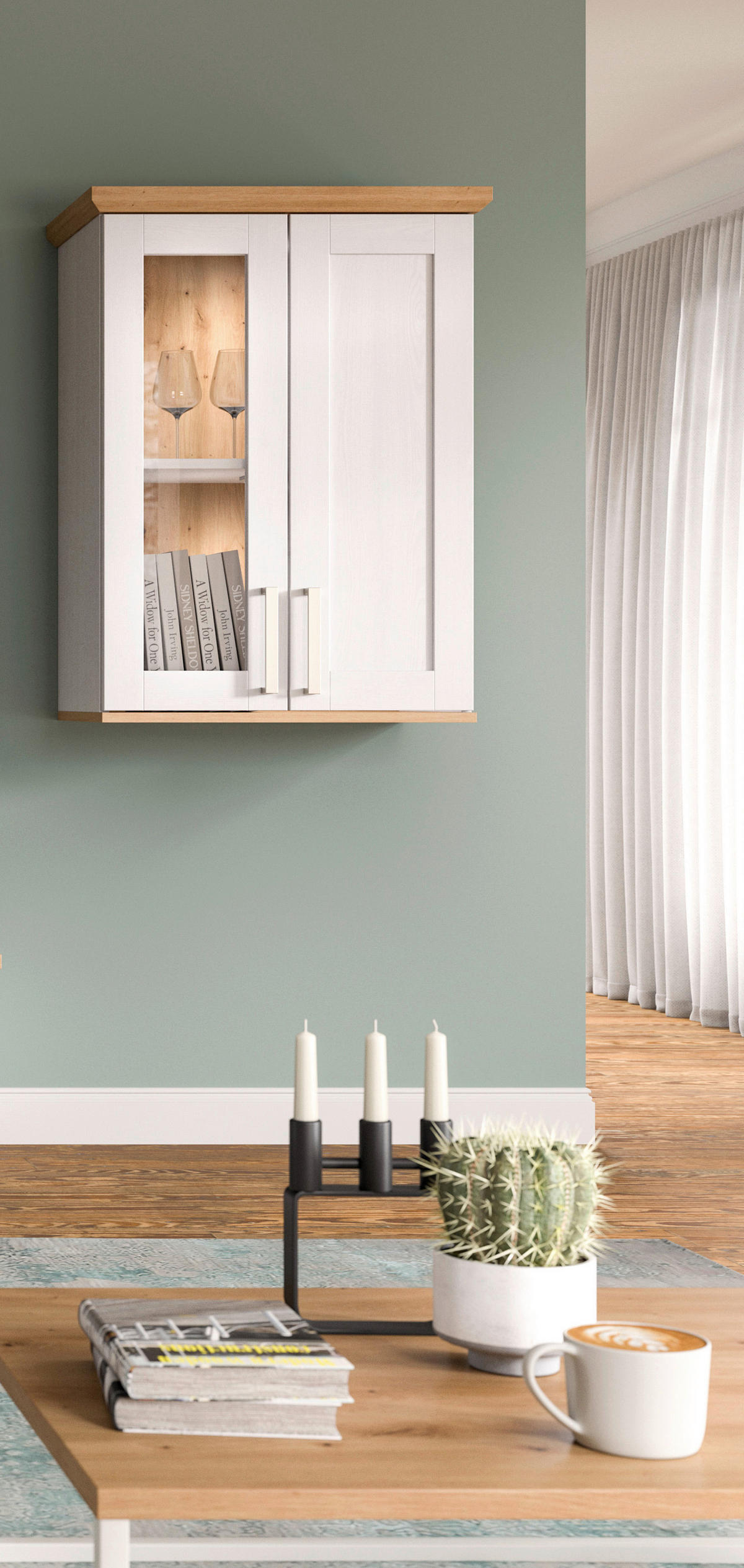 Vitrinenschrank VERONA Lärche Nachbildung Eiche Nachbildung B/H/T: ca. 64x88x37 cm VERONA - Eiche/Lärche (64,00/88,00/37,00cm) - xonox.home