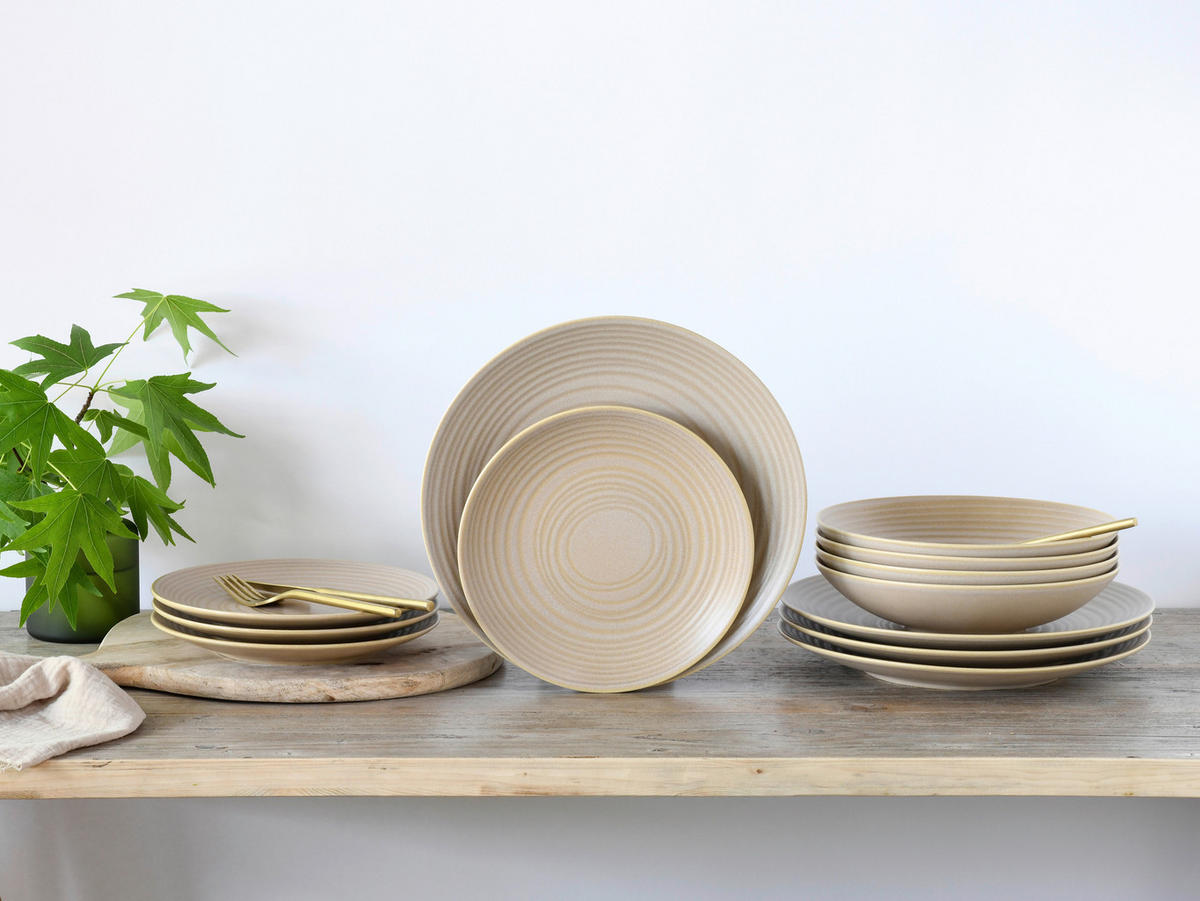 CreaTable Tafelservice Lava Stone Sand sandbeige Steinzeug Lava Stone Sand - sandbeige - CreaTable