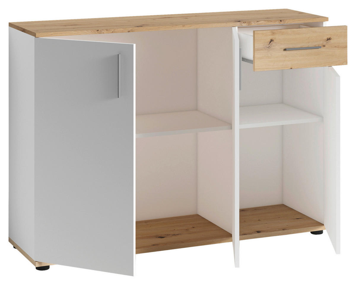 Kommode JAKOB Eiche Nachbildung weiß silber B/H/T: ca. 110x83,5x35,5 cm JAKOB - Eiche/weiß (110,00/83,50/35,50cm) - byLIVING