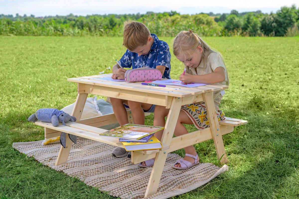 Timbela Kindersitzgarnitur M010 natur Holz B/H/L: ca. 90x50x90 cm M010 - natur (90,00/90,00/50,00cm) - Timbela