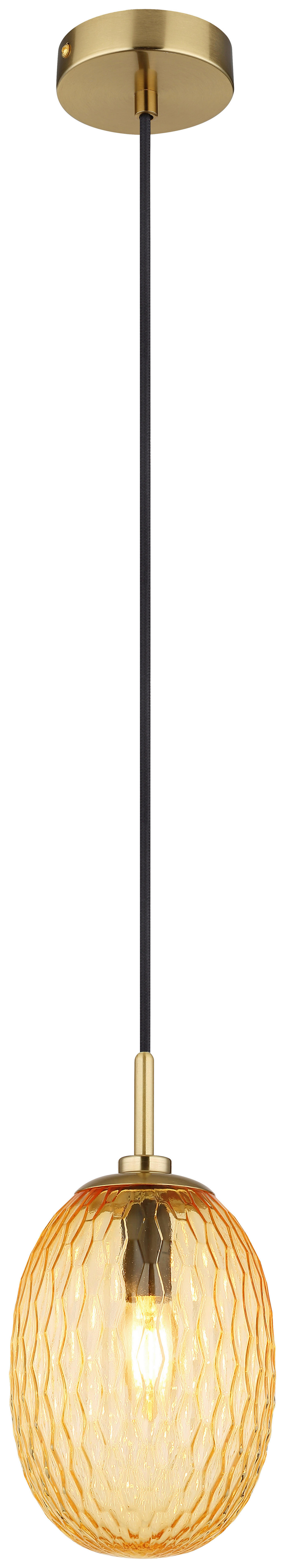 GLOBO Pendelleuchte amber gold schwarz Textil Glas Metall H/D: ca. 120x15 cm E14 1 Brennstellen DEVIN - gold/schwarz (15,00/120,00cm) - GLOBO