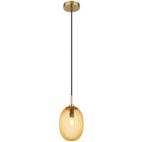 GLOBO Pendelleuchte amber gold schwarz Textil Glas Metall H/D: ca. 120x15 cm E14 1 Brennstellen DEVIN - gold/schwarz (15,00/120,00cm) - GLOBO